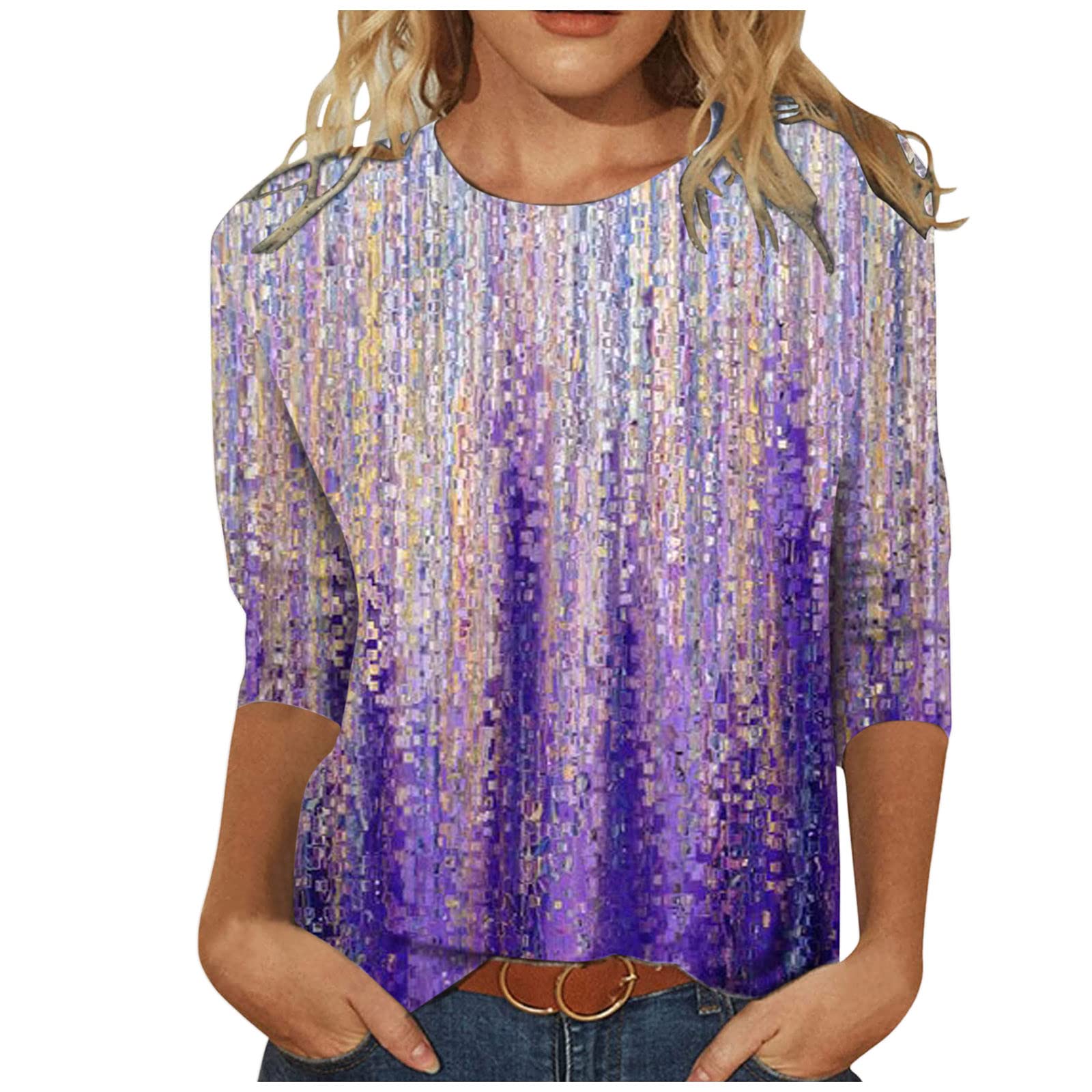 Floral Printed 3/4 Sleeve T-Shirt for Women - Casual Summer Tops for Outings