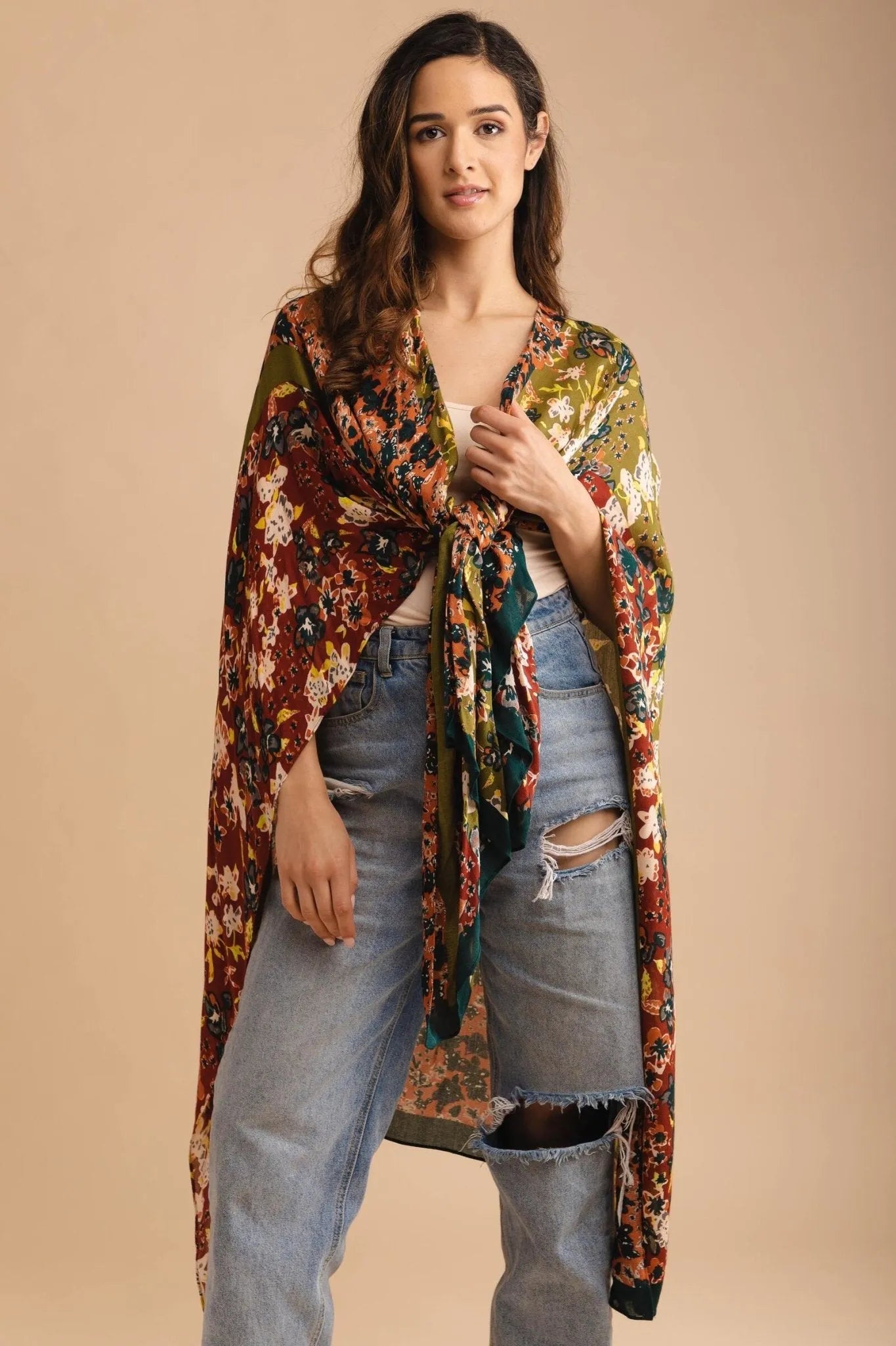 Floral Multi-Patterned Kimono Long Sleeve Robe - Elegant Boho Cover Up for Women, Beachwear, Loungewear & Festival Outfit