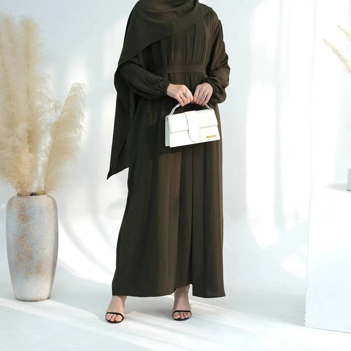 2 Piece Wrinkle-Resistant Fabric Cardigan & Open Abaya Dress Set for Women - Perfect for Prayer, Modest Fashion & Everyday Wear