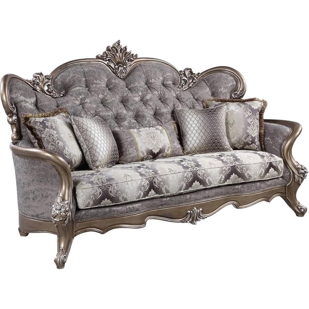 Acme Elozzol Loveseat with Pillows - Fabric & Bronze Finish for Living Room