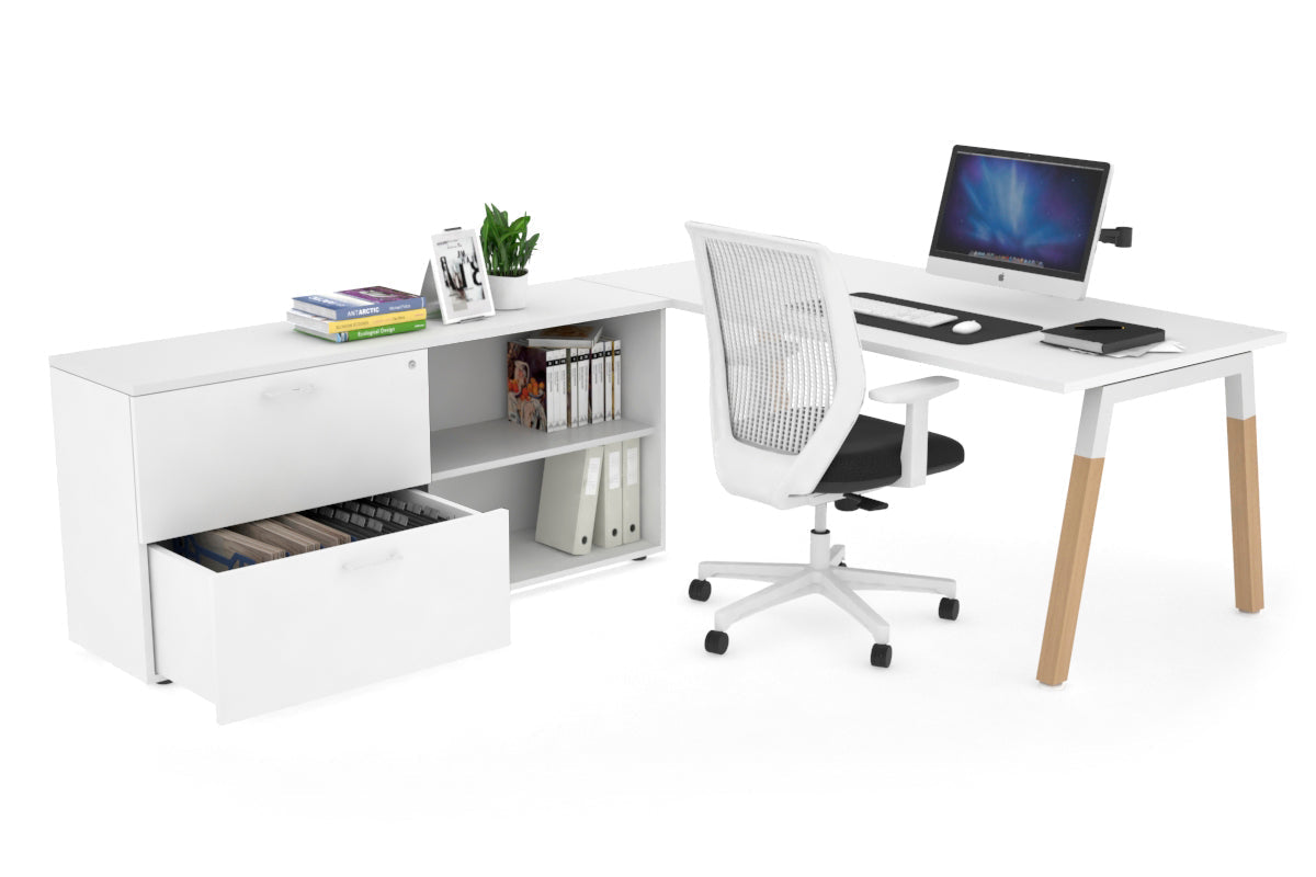 Premium Quadro A Legs Executive Desk with Wooden Legs & White Cross Beam - 1800L x 700W - Perfect for Home Office, Conference Rooms & Executive Workspaces