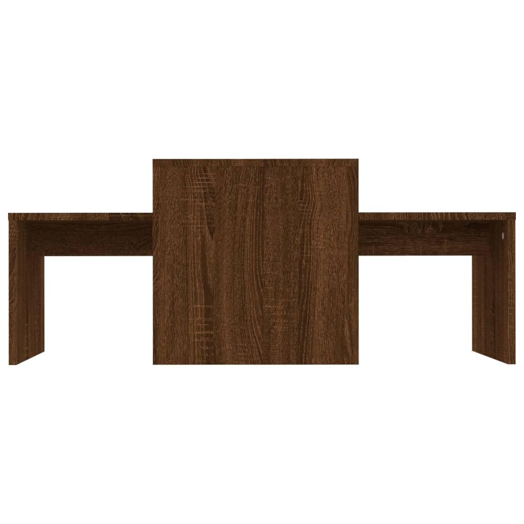Modern Brown Oak Coffee Table Set - Engineered Wood Nesting Tables with Spacious Surface & Hidden Storage | Perfect for Living Room, Lounge & Small Spaces