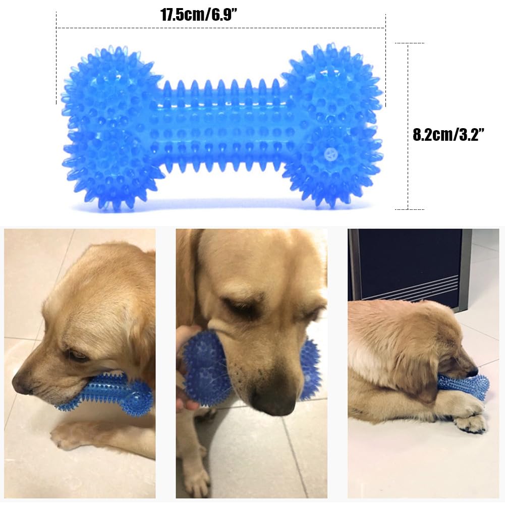 Durable Squeaky Dog Bone Chew Toy for Aggressive Chewers - Tough Rubber Chew Bone for Teeth Cleaning & Training - Blue Pet Toy for Large & Small Dogs - Perfect for Playtime, Teething Relief & Interactive Training