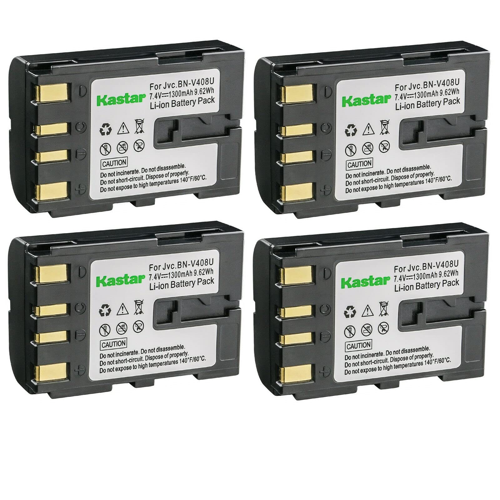 Kastar BN-V408 4-Pack Replacement Battery for JVC GR-D90/D91/D92/D93/D94/D95/D200/D220/D225/D230 Cameras - Compatible with Multiple JVC Camcorder Models - Perfect for Travel, Events, and Home Video Recording