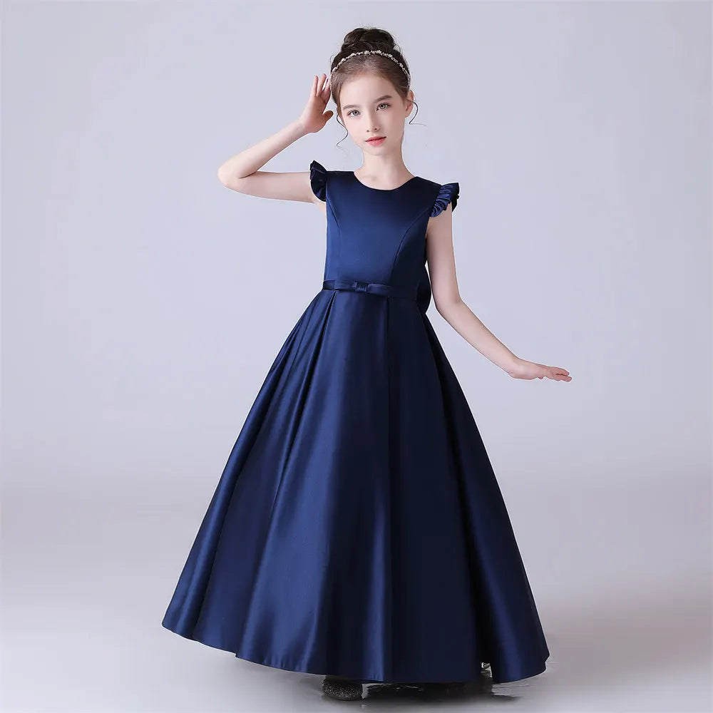 Satin Sleeveless Junior Bridesmaid Dress for Girls Teens - O Neck First Communion Gown - Perfect for Weddings, Church Ceremonies & Special Occasions
