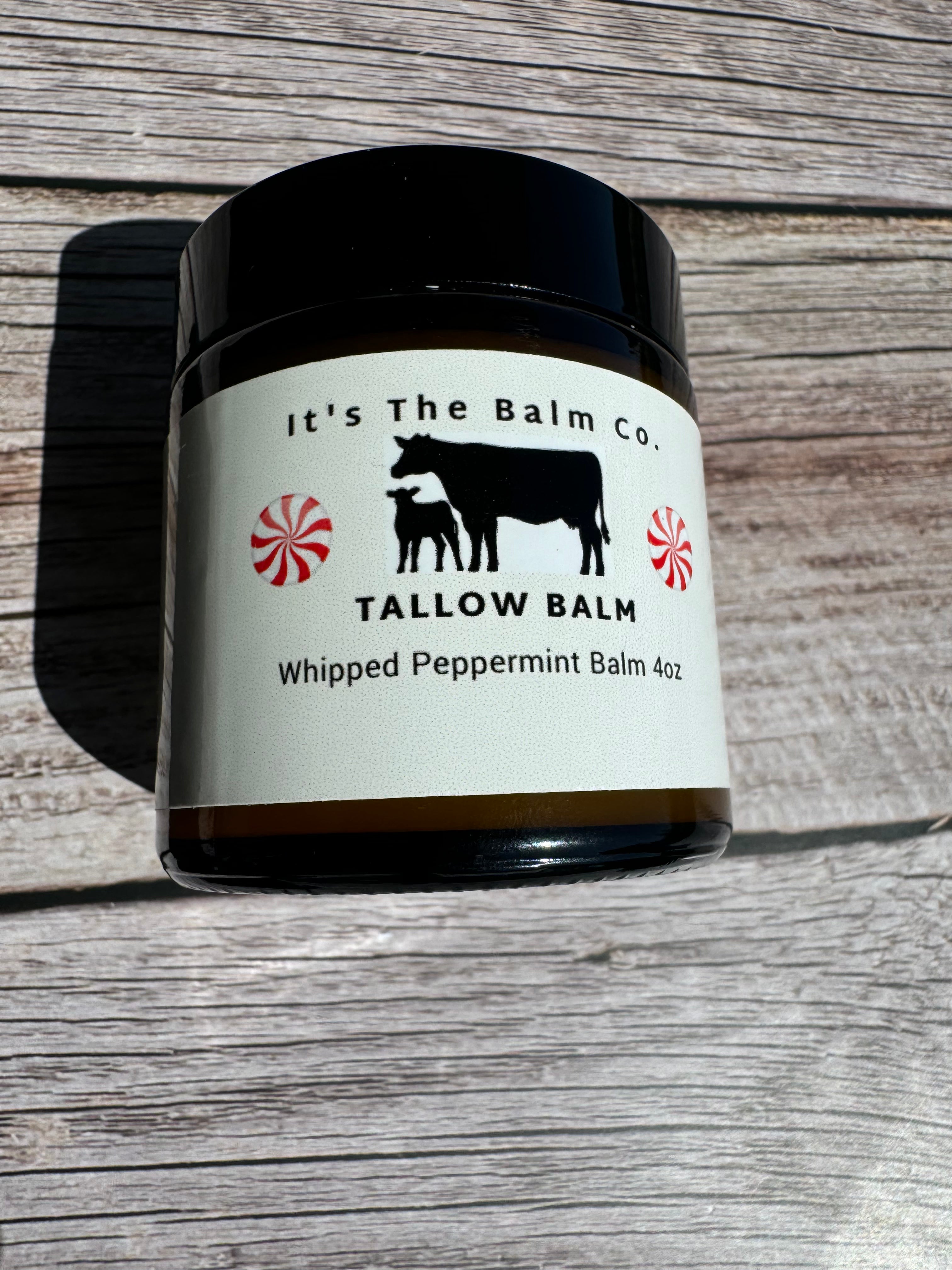 Organic 4oz Whipped Peppermint Tallow Balm - Natural Skin Moisturizer for Dry Hands, Lips & Body - Perfect for Winter Care & Gift Giving