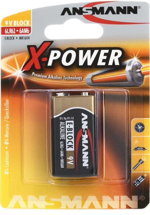 Ansmann X Power 9V Battery - High Performance Alkaline Battery for Smoke Detectors, Toys & Electronics - Long Lasting Power Supply