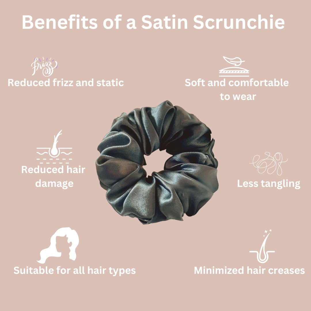 Silky Satin Scrunchies for Women & Girls - Soft Hair Ties Ponytail Holder Set (3 Pack, Blue Grey) - Perfect for School, Work, Gym & Everyday Hair Accessories
