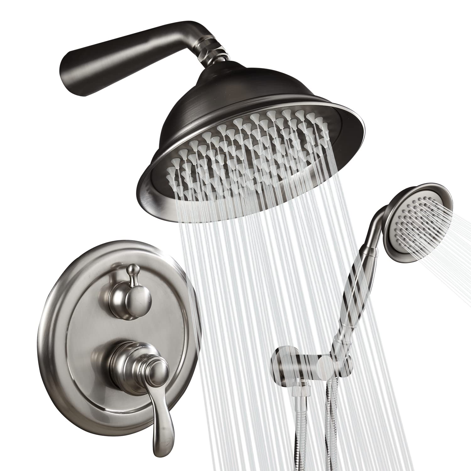 Brushed Nickel Shower Faucet Set - Complete Wall Mounted Shower System with Rough-In Valve & Trim Kit | Perfect for Bathroom Renovation & Modern Home Upgrade