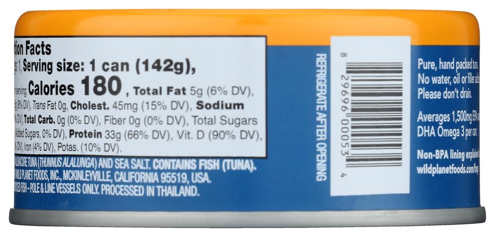 Wild Planet Wild Albacore Tuna - Low Mercury, High Protein - 12 Pack (5 Oz Cans) - Perfect for Healthy Lunches, Keto & Paleo Diets