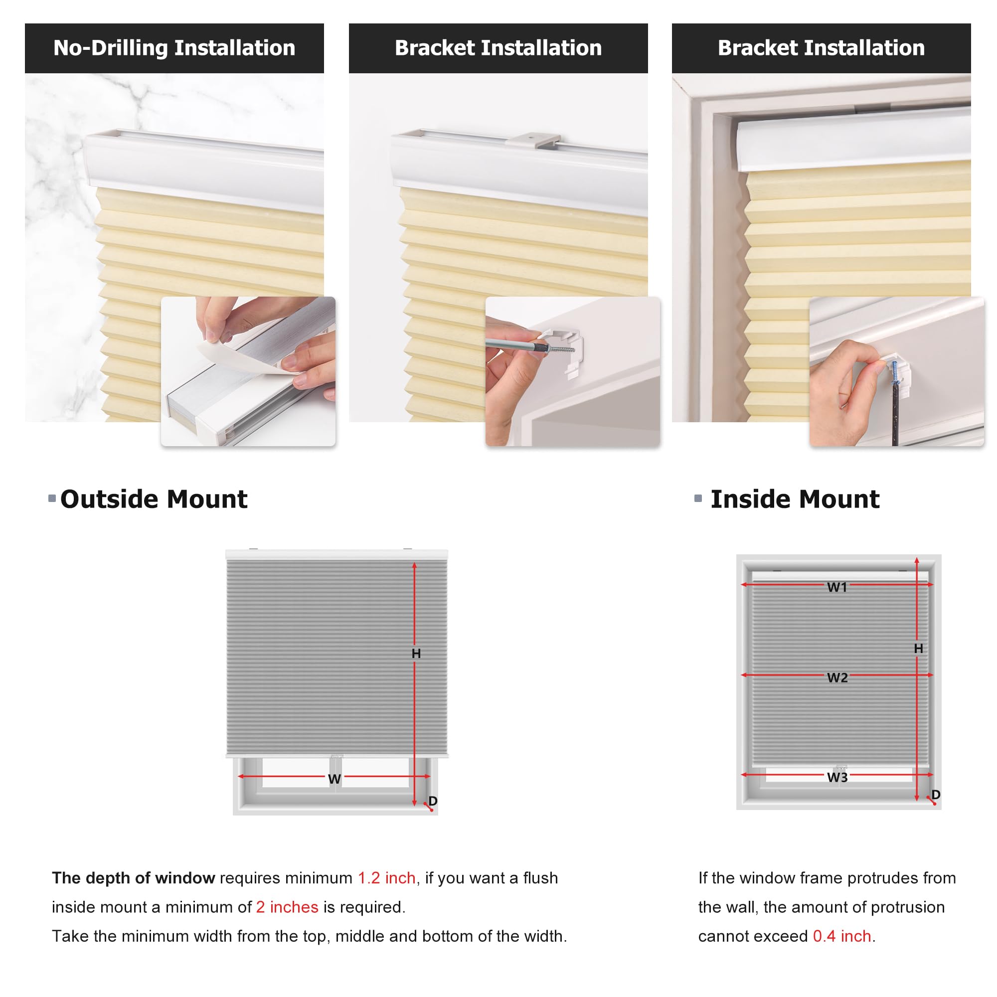 No Drill Cordless Cellular Shades - Blackout Honeycomb Window Blinds 52