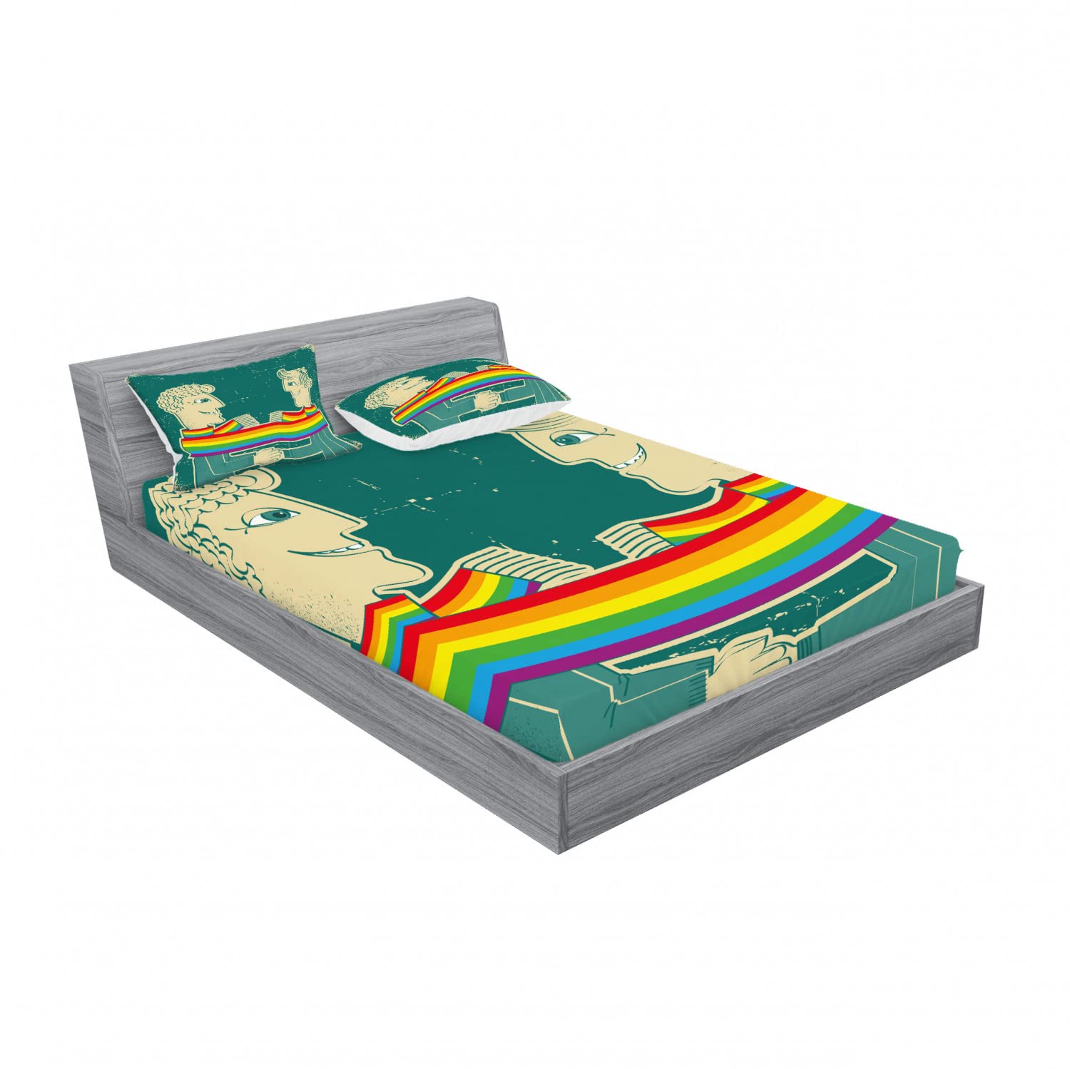 Ambesonne Pride 2-Piece King Size Fitted Sheet Set with 4 Pillow Shams - Rainbow Gay Couple Design Bedding Collection - Soft Microfiber Sheets for LGBT Themed Bedroom Decor - Perfect for Pride Month, Anniversary Gifts & LGBTQ Couples