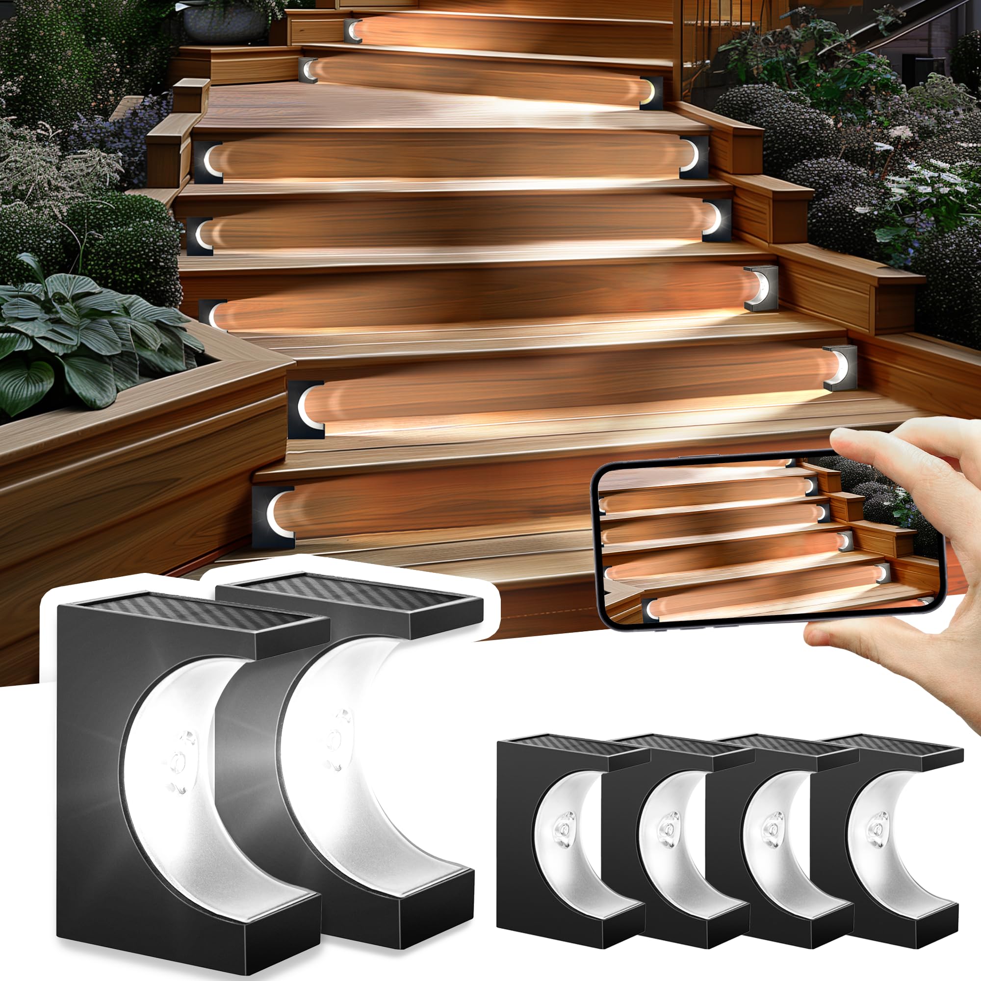 Solar LED Step Lights - Outdoor Waterproof Stair & Deck Lighting (6PCS, White) for Porch, Patio & Garden