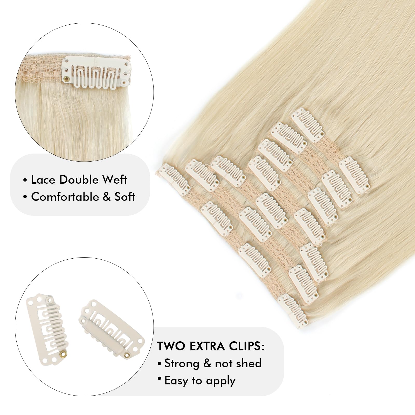 Sixstarhair 20 Inch Ash Blonde Clip In Hair Extensions - 9A Grade Remy Virgin Human Hair (140g, 7 Piece Set) for Volume & Length | Perfect for Parties, Weddings & Daily Styling [Color 60 Ash Blonde]
