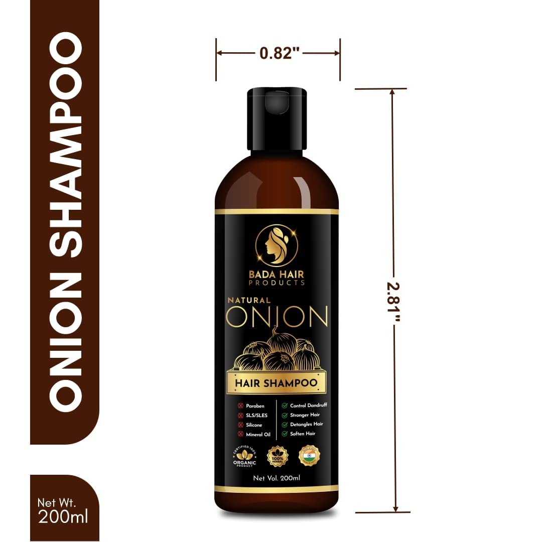 BADAHAIR® Ayurvedic Herbal Onion Shampoo for Hair Growth & Hair Loss Prevention - 200ml | Controls Dryness & Frizz for Silky, Shiny, Strong Hair | Ideal for Daily Use & Scalp Care