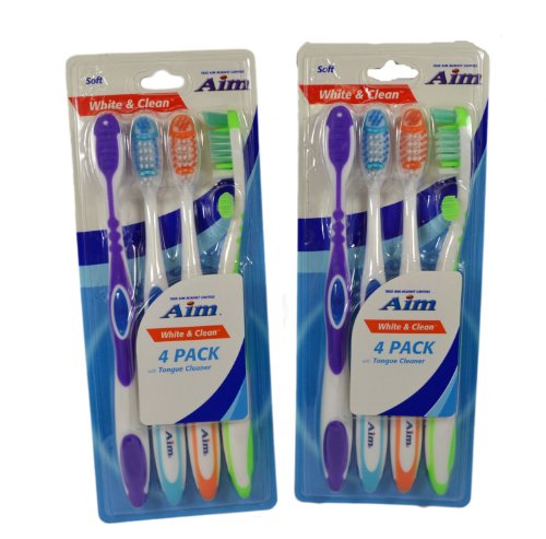 AIM 2 Four Packs Soft Bristle Toothbrushes - Gentle Cleaning for Sensitive Teeth & Gums | Perfect for Travel, Home & Office Use