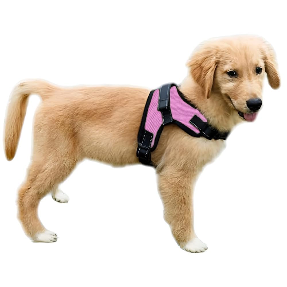 No Pull Reflective Adjustable Dog Harness with Handle - Soft Breathable Mesh for Small Medium Large Dogs | All-Weather Comfort | Perfect for Walking, Running & Night Safety (Pink, XX-Small)