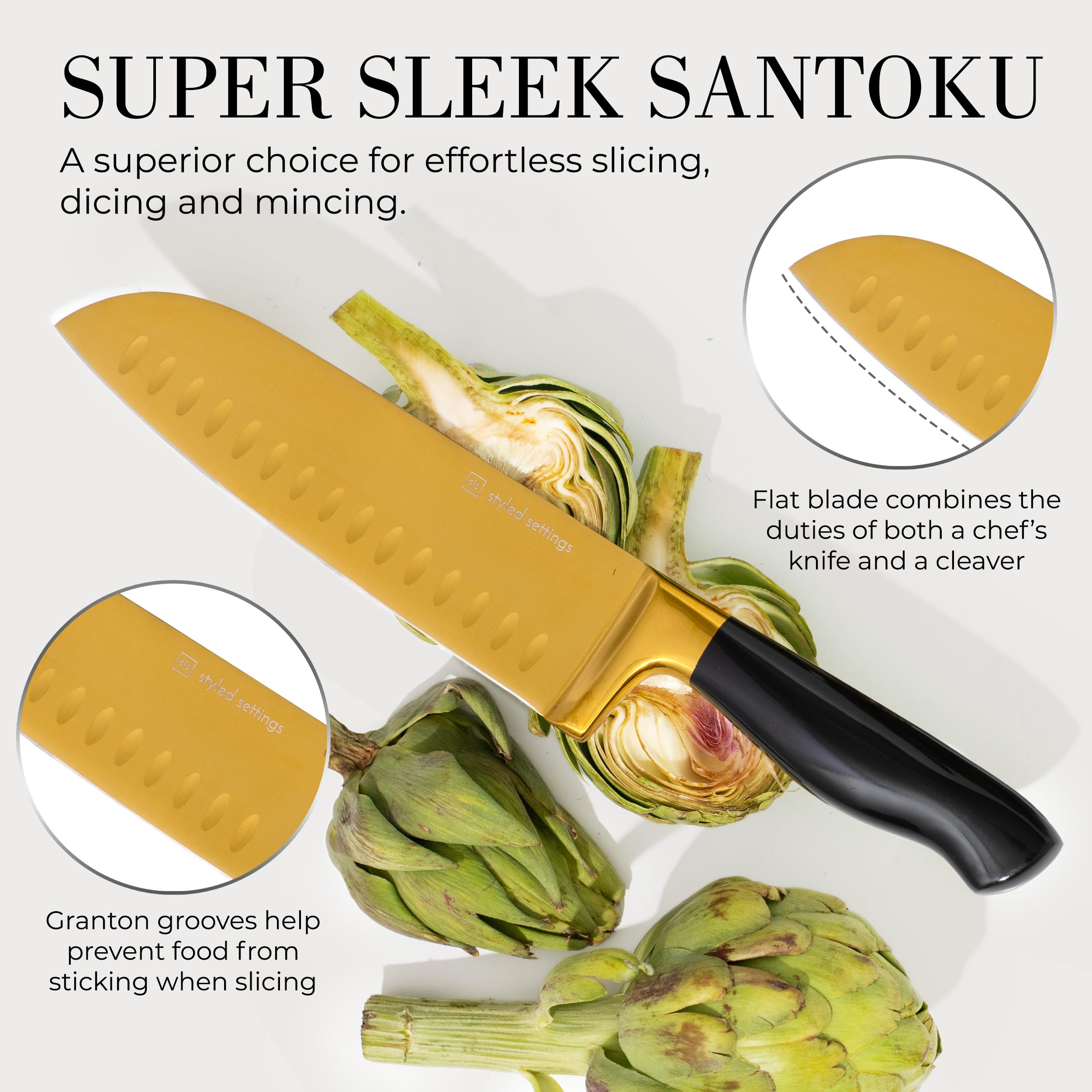 Premium 14-Piece Black & Gold Knife Set with Wooden Block & Built-in Sharpener - Full Tang Kitchen Knives for Cooking, Slicing & Food Prep - Luxury Gold Kitchen Accessories Gift Set for Chefs & Home Cooks - Perfect for Holiday Gifting, Wedding Registry & Professional Kitchens
