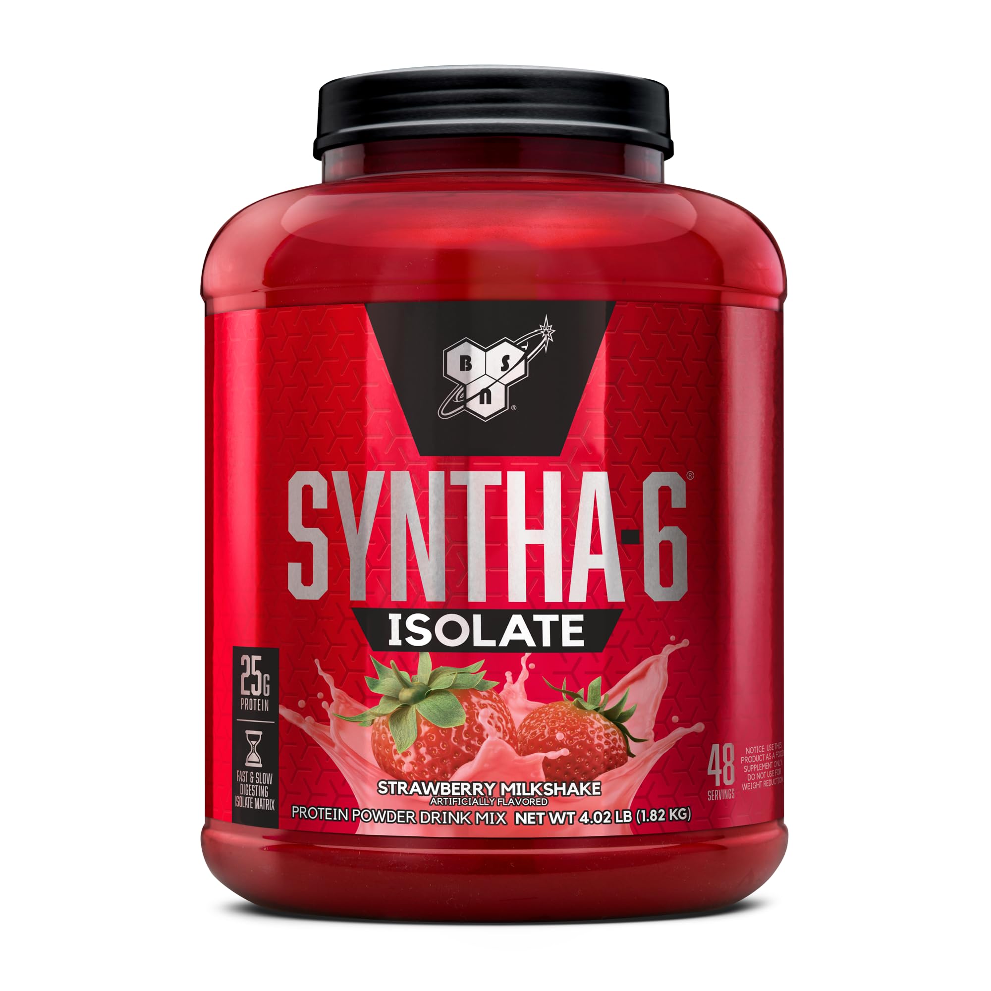 BSN SYNTHA-6 Isolate Protein Powder - Premium Whey & Milk Protein Isolate Blend, Strawberry Milkshake Flavor (48 Servings) | Post-Workout Recovery & Muscle Building Supplement for Athletes & Fitness Enthusiasts