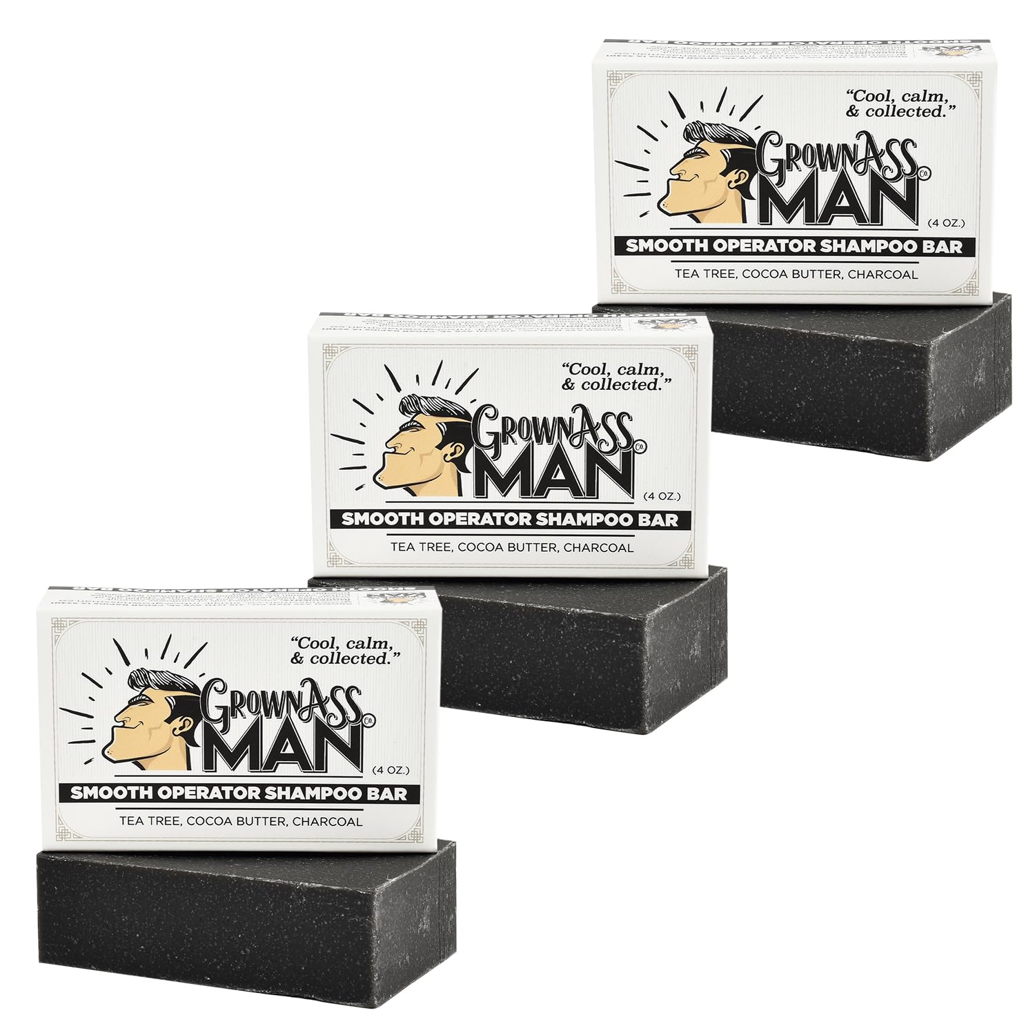 Natural Solid Shampoo Bar 3 in 1 for Hair, Beard & Body - Organic, Plastic-Free & Eco-Friendly with Rich Lather | Suitable for All Hair Types | 4oz Bar (Smooth Operator, 3-Pack) | Perfect for Travel, Gym & Zero-Waste Lifestyle