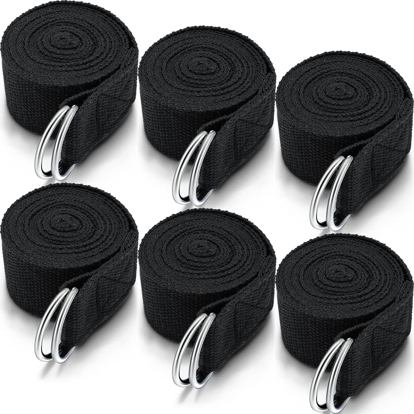 6-Pack 8 Ft Adjustable Yoga Straps with D-Ring Buckles for Stretching, Pilates, Gym Workouts & Posture Improvement - Perfect for Home Fitness, Yoga Classes & Physical Therapy