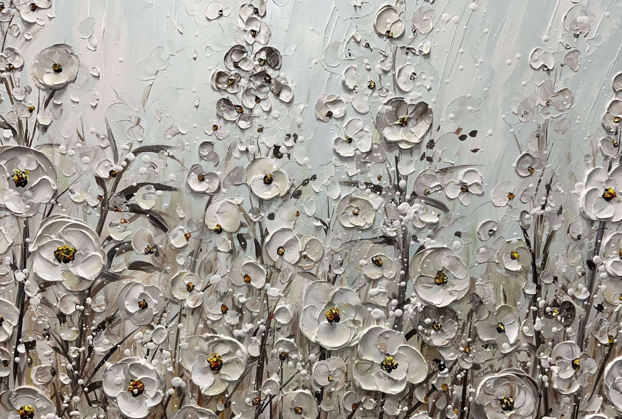 Yotree 24x48 Inch Hand-Painted White Flowers Oil Painting on Canvas - Framed Modern Floral Wall Art for Living Room & Bedroom Decor - Ready to Hang Gallery Wrapped Artwork - Perfect for Home, Office & Wedding Gift