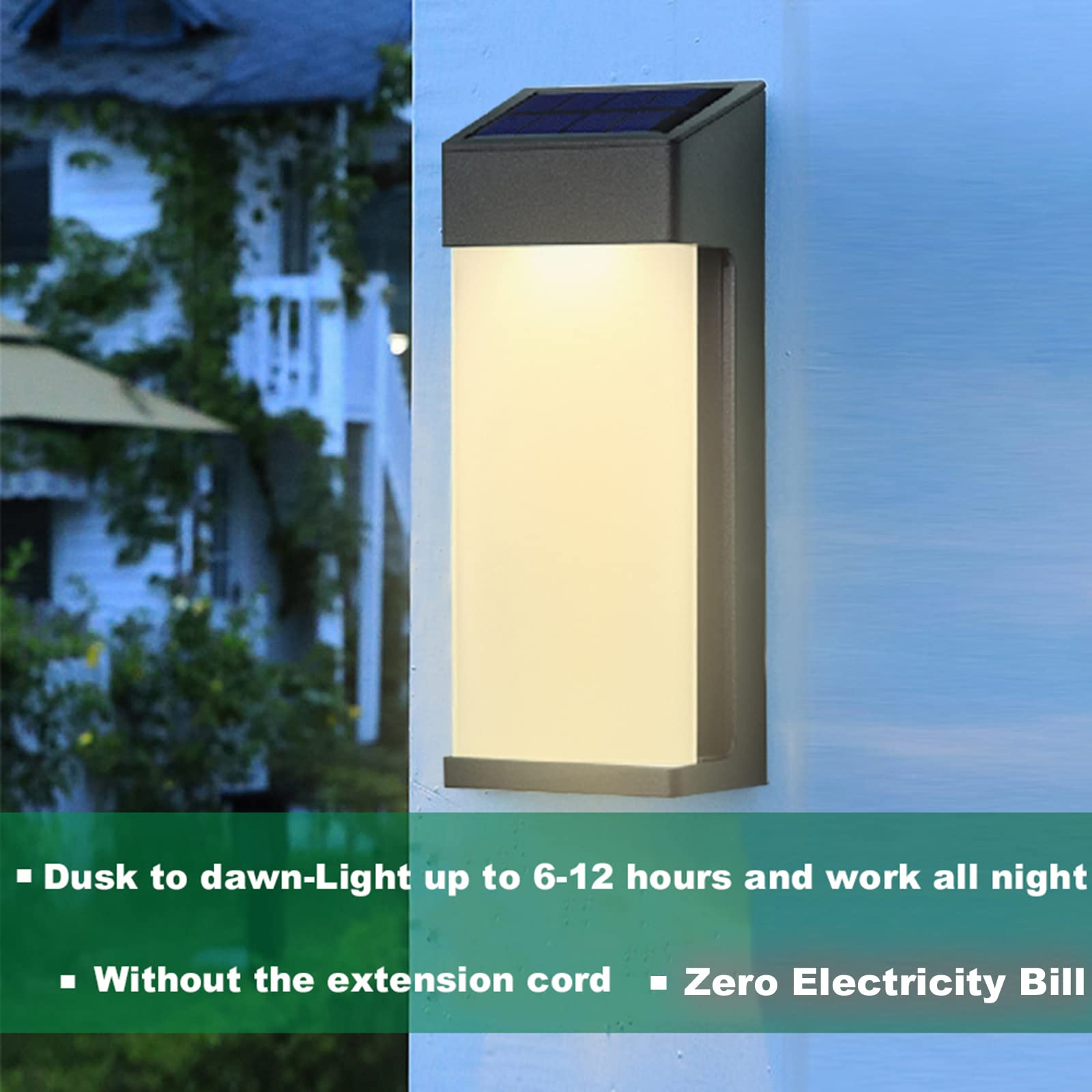 iKenta Solar Outdoor Wall Lights with Dusk to Dawn Sensor - IP44 Waterproof Security Lights for Front Door, Yard, Garage, Garden, Patio & Deck (10LM) - Perfect for Nighttime Safety & Landscape Lighting