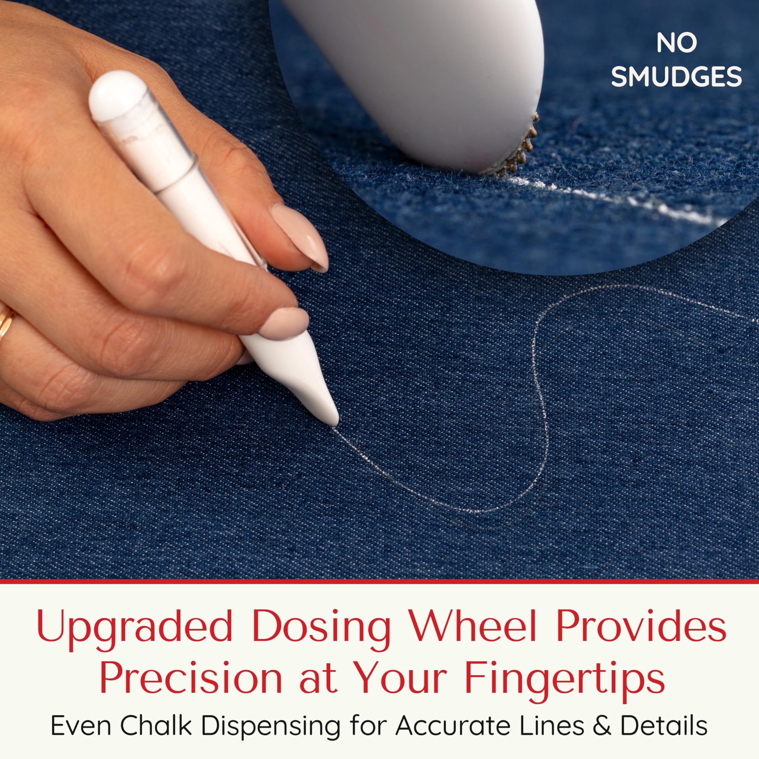 Ergonomic Fabric Markers for Sewing - Washable Tailors Chalk Pens with Precision Dosing Wheel for Sharp Lines | White 2-Pack | Perfect for Quilting, Dressmaking & Fabric Crafts