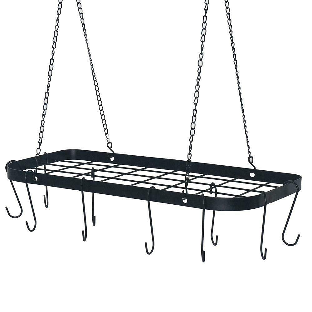 Sturdy Hanging Iron Pot Rack - Heavy Duty Ceiling Mounted Kitchen Organizer with Hooks for Pots, Pans & Utensils - Space Saving Storage Solution for Small Kitchens & Restaurants