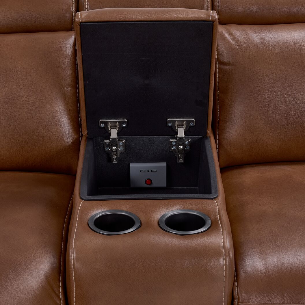 Corsica 6-Piece Dual Power Reclining Sectional Sofa Set with USB Chargers - Brown Leather Living Room Furniture for Home Theater & Family Gatherings