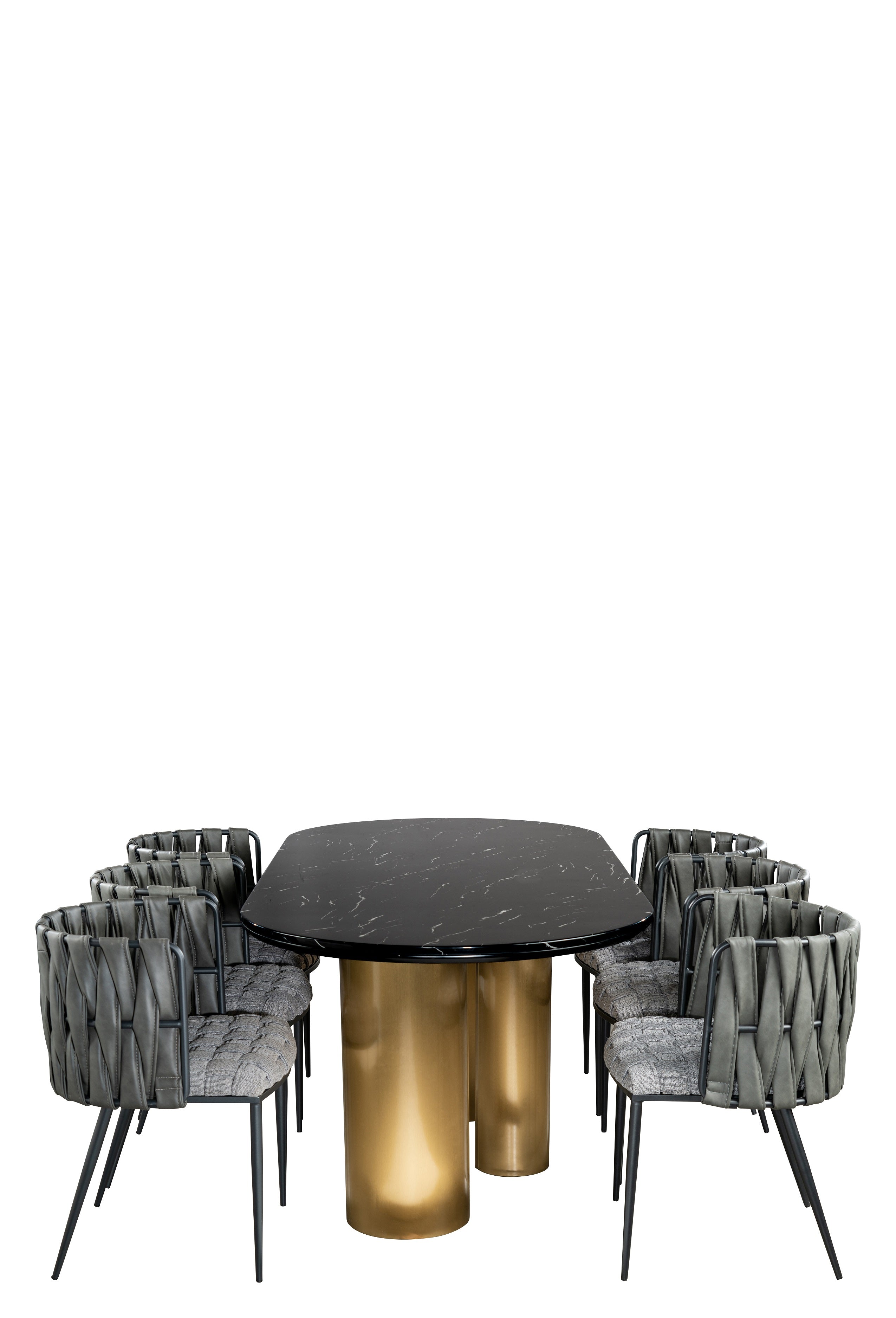 Balmain Marble Top Oval Dining Table for 6 with Gray and Black Chairs - Elegant Modern Kitchen & Dining Room Furniture Set for Family Gatherings & Dinner Parties