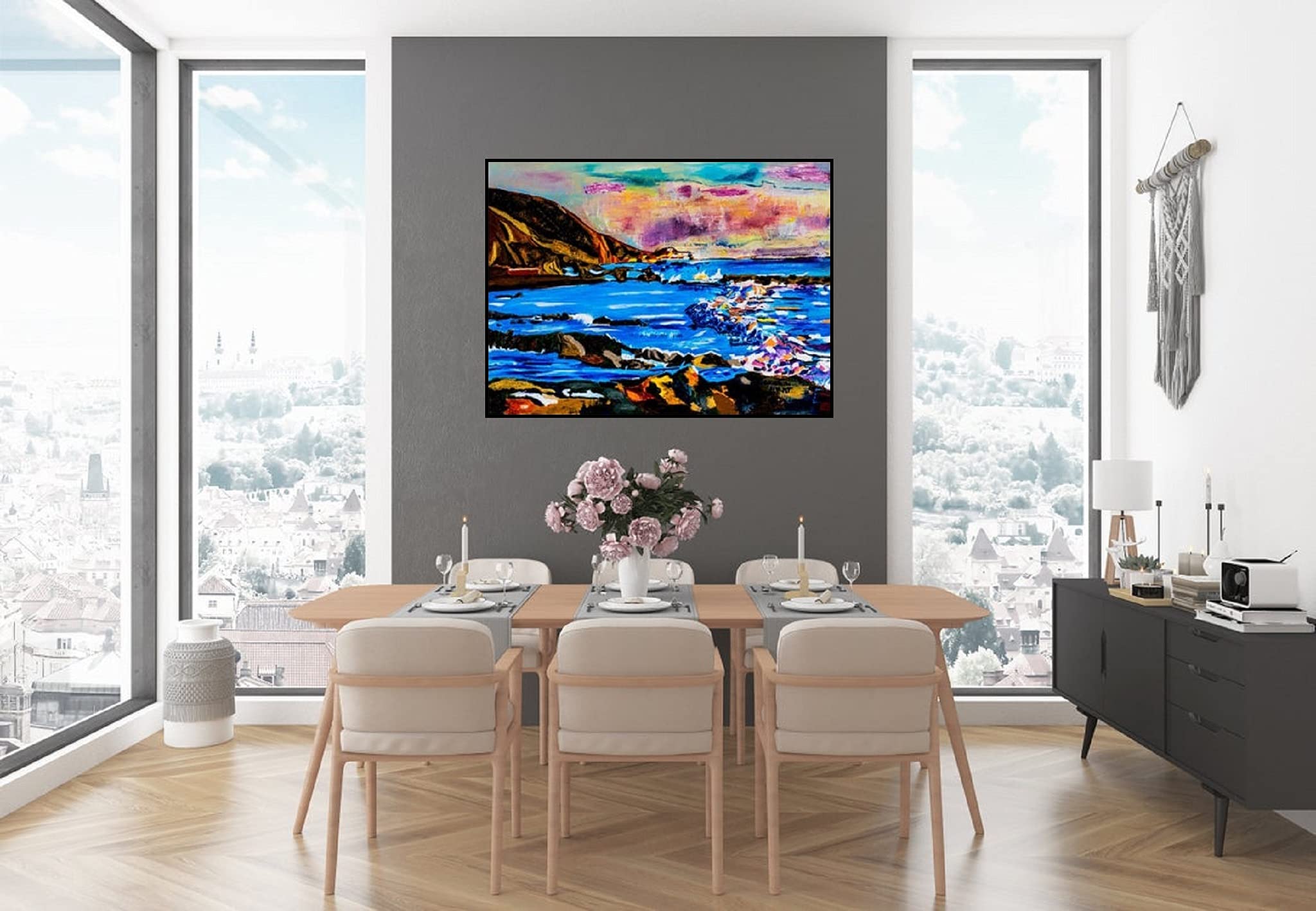 Sunset Oil Painting - Maui Sunset Art Print - Seascape Canvas Wall Decor - Abstract Hawaii Sunset Giclee Print (24x30 Inches) - Perfect for Living Room, Bedroom & Office Decor