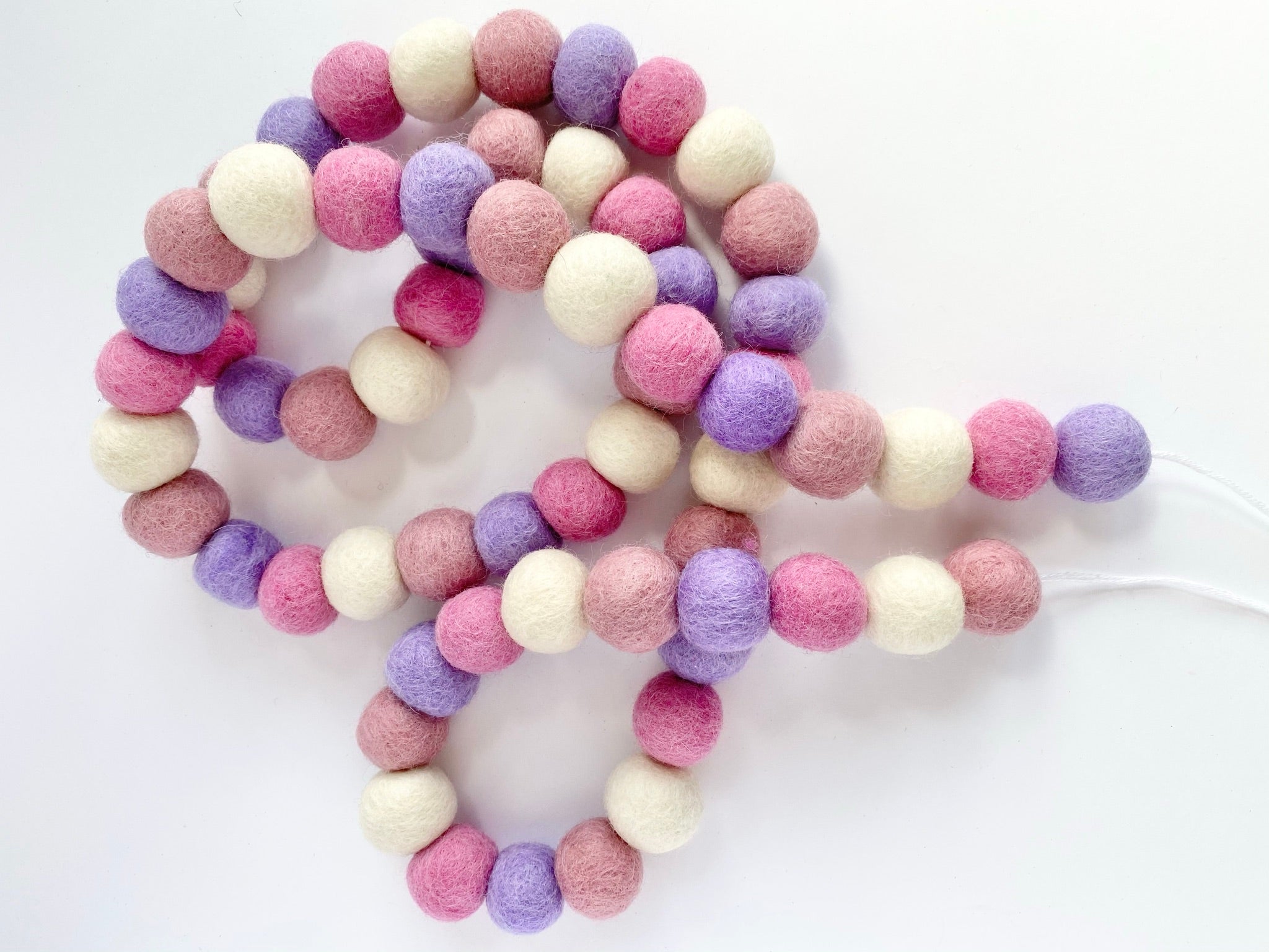 Soft Lavender Felt Ball Garland - Handmade Wool Decor for Nursery, Wedding, Party & Home Decoration - Perfect for Baby Showers, Christmas Tree & Wall Decor