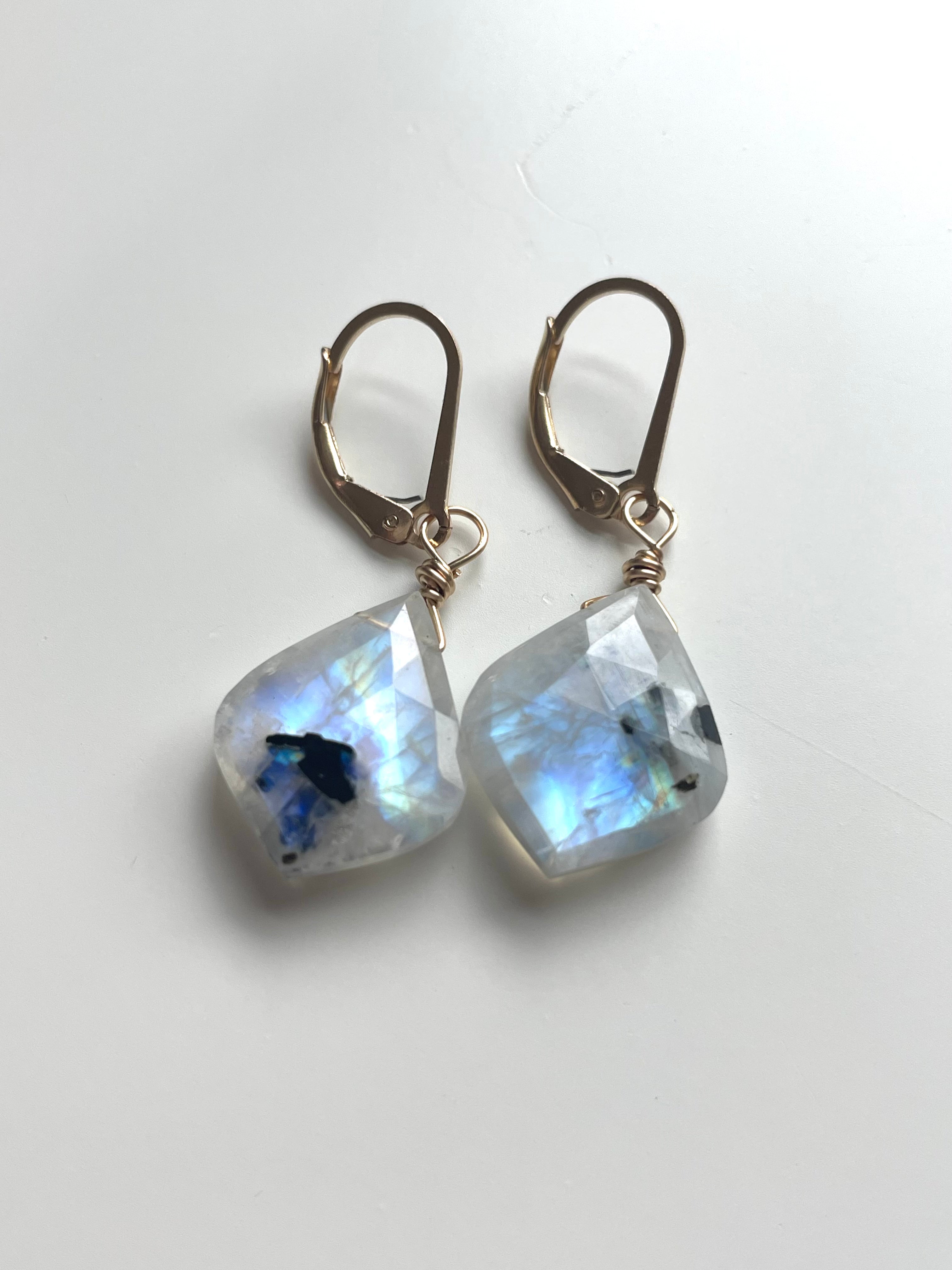 Faceted Rainbow Moonstone Drop Earrings - Gold Filled or Sterling Silver Lever Back - Elegant Dangle Earrings for Women, Perfect for Weddings, Parties & Special Occasions