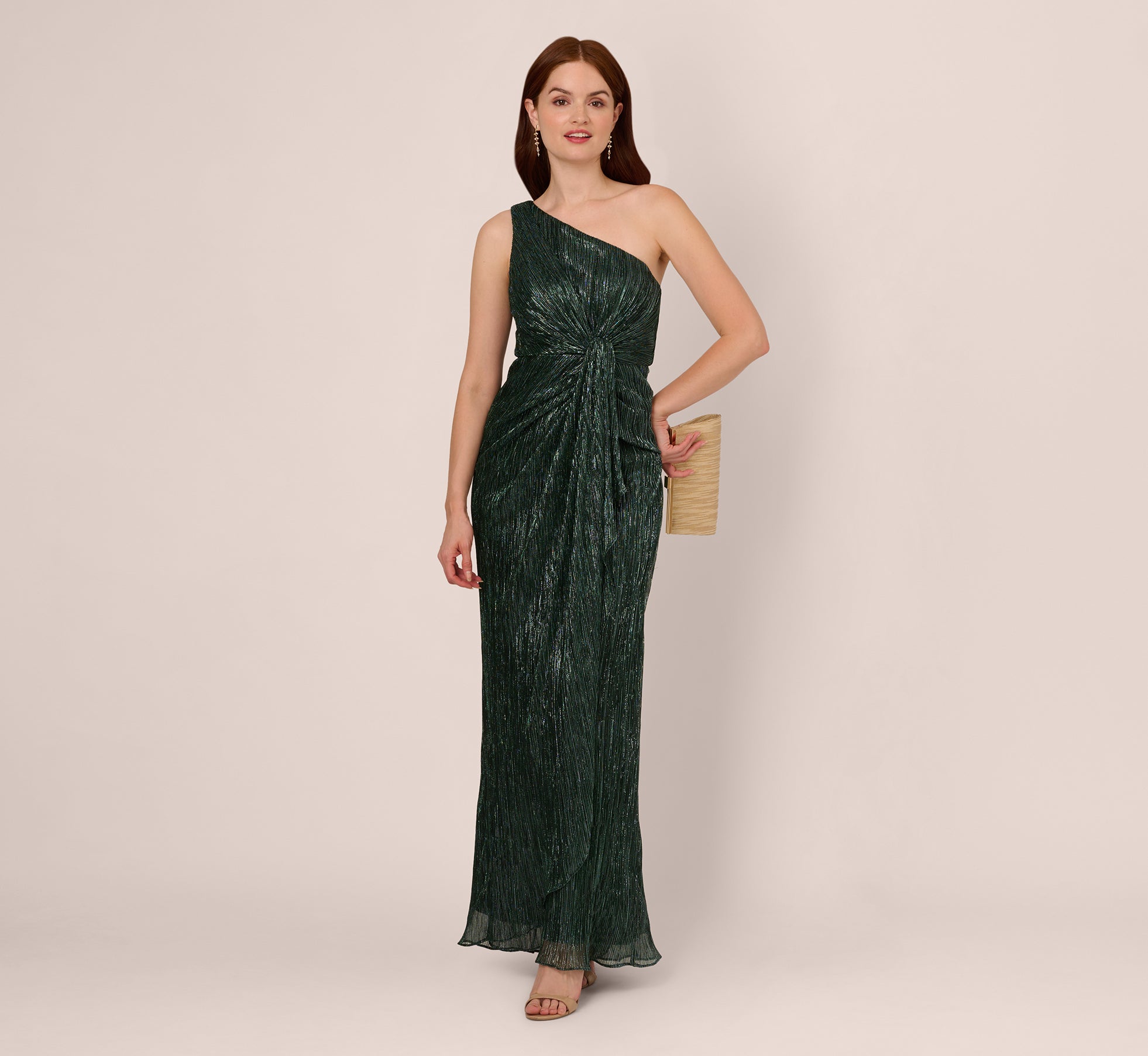Elegant Green Pine One Shoulder Pleated Gown for Women - Perfect for Evening Galas, Prom Dances & Formal Events