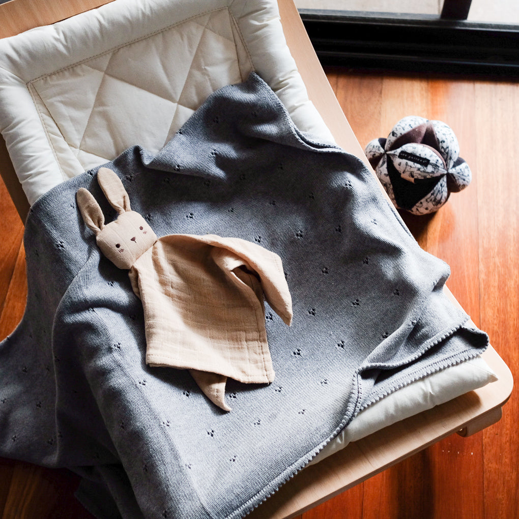 Mushie Organic Knitted Baby Blanket - Soft Pointelle Grey Melange for Nursery, Stroller & Swaddle | Eco-Friendly & Breathable