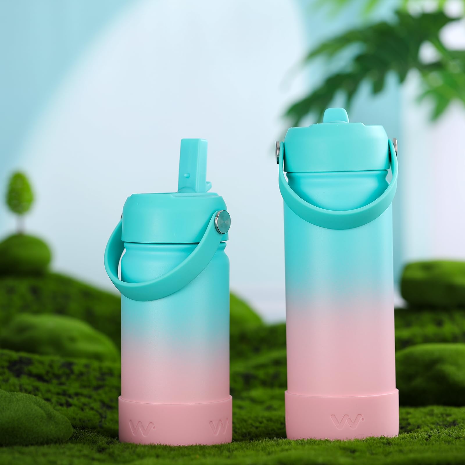 **18oz Insulated Stainless Steel Kids Water Bottle with Straw Lid, Shoulder Strap & Boot - Leakproof Reusable Metal Bottle for School, Travel & Outdoor Activities - Bubble Gum (18 oz)**