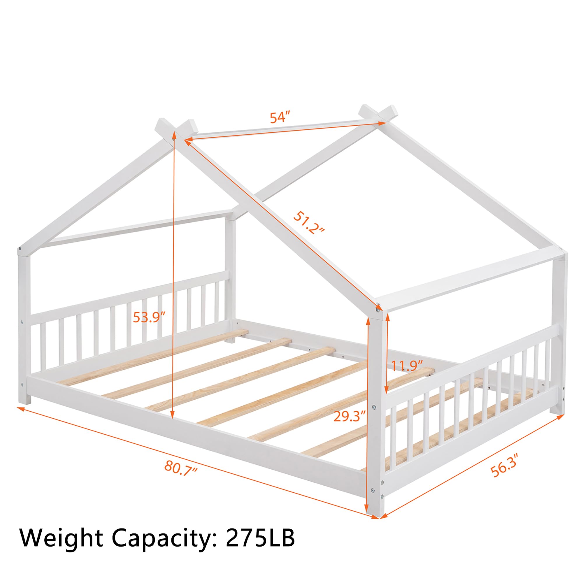 Montessori Floor Bed for Kids - Full Size Wooden Platform Bed Frame with Headboard & Footboard, No Box Spring Needed - Perfect for Toddler Rooms, Daycare & Montessori Classrooms (White)