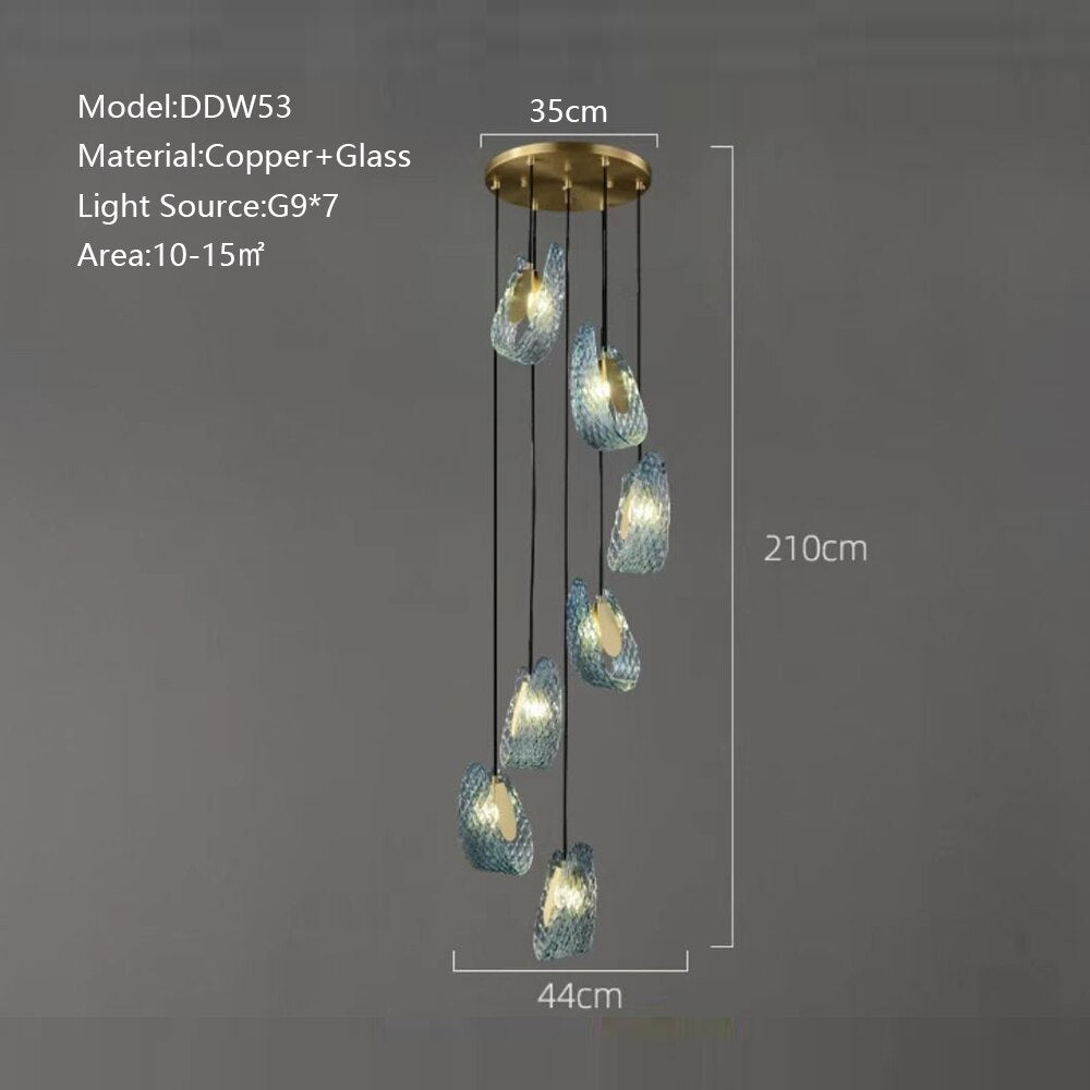 Peacock Blue Glass Chandelier - Elegant Crystal Ceiling Light Fixture for Dining Room, Living Room & Bedroom Decor