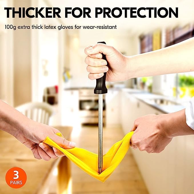 Thick Reusable Rubber Gloves for Dishwashing, Cleaning & Gardening (Yellow Large) - Household & Pet Care