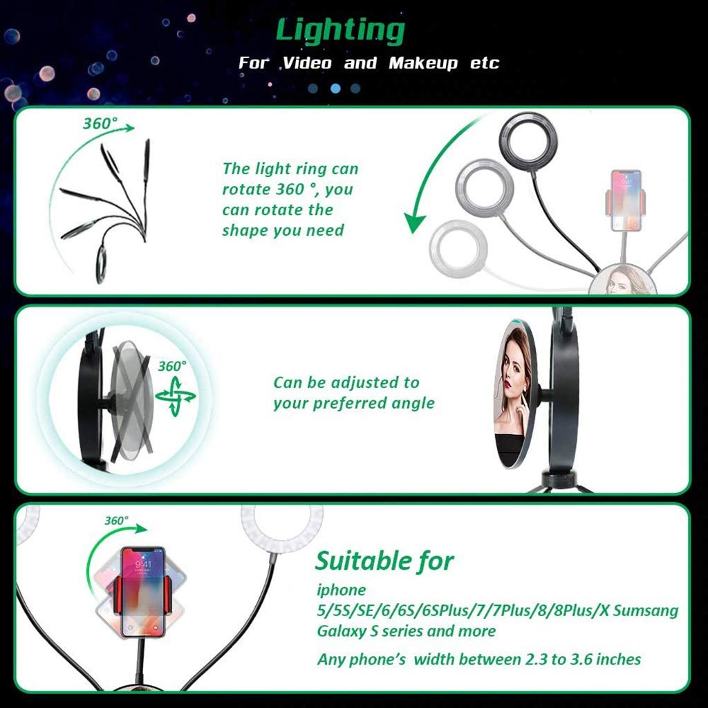 QFFL Dimmable Double LED Ring Light with Tripod Stand, Phone Holder & Makeup Mirror - Perfect for Live Streaming, Photography, YouTube Videos, TikTok Content Creation and Makeup Application