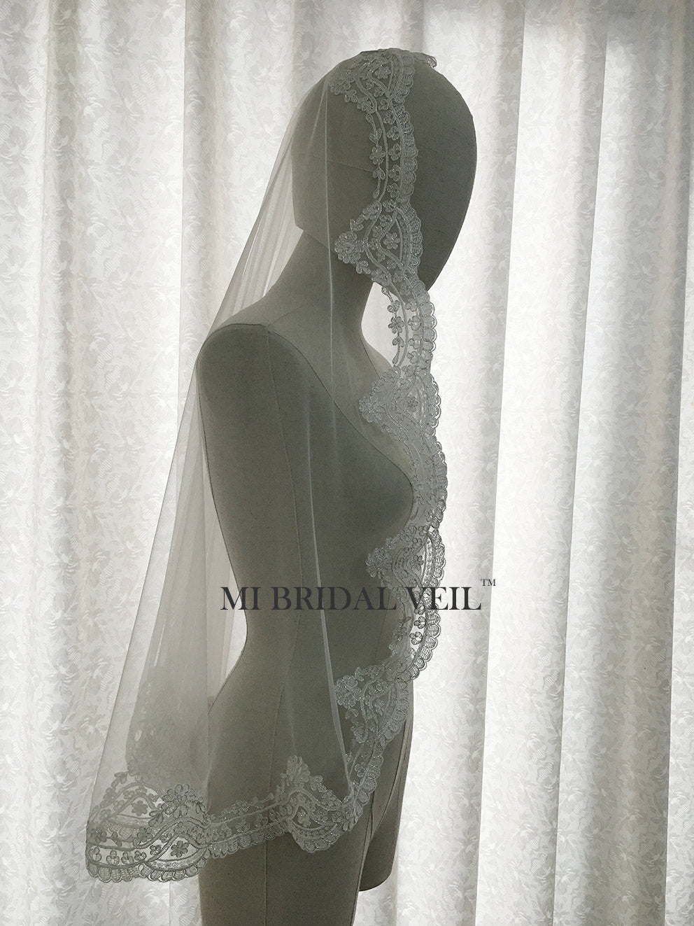 Handmade Vintage Inspired Mantilla Lace Wedding Veil - Hip Length Bridal Veil for Church Ceremony & Romantic Photos