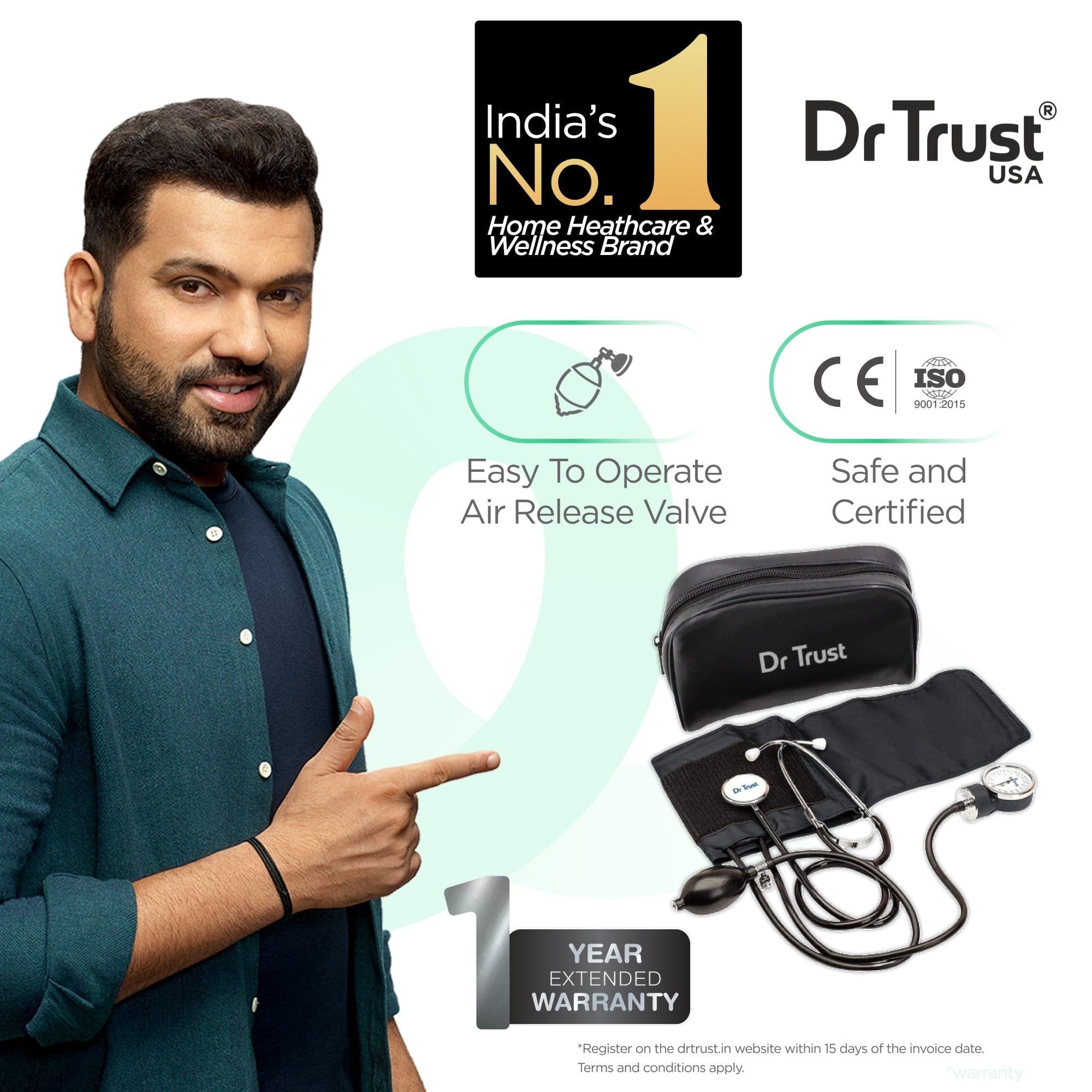 Dr Trust USA Aneroid Sphygmomanometer with Stethoscope - Manual Blood Pressure Monitor for Home Use, Accurate & Portable BP Cuff Kit - Ideal for Nurses, Doctors & Home Health Monitoring