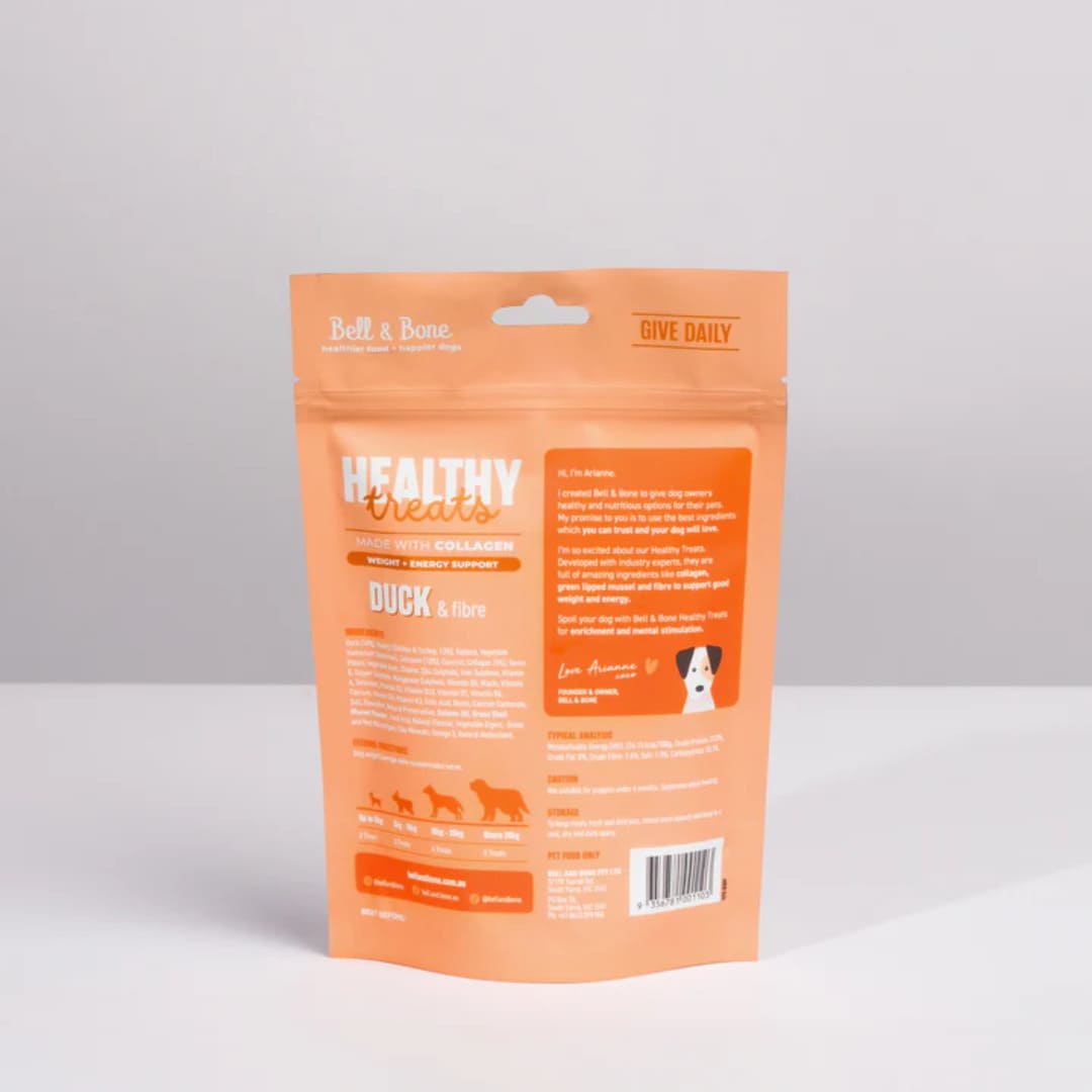 Bell & Bone Duck & Fiber Dog Treats for Weight Management & Energy Support - Healthy Snacks for Adult Dogs - Perfect for Training, Rewards & Digestive Health