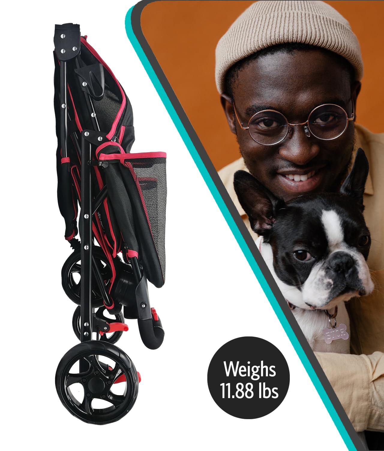 AmorosO Pet Stroller for Small Dogs & Cats | Lightweight Foldable Pet Carrier with Storage Basket | Easy Walking & Travel | Indoor & Outdoor Use | Perfect for Vet Visits, Shopping & Park Outings | Black