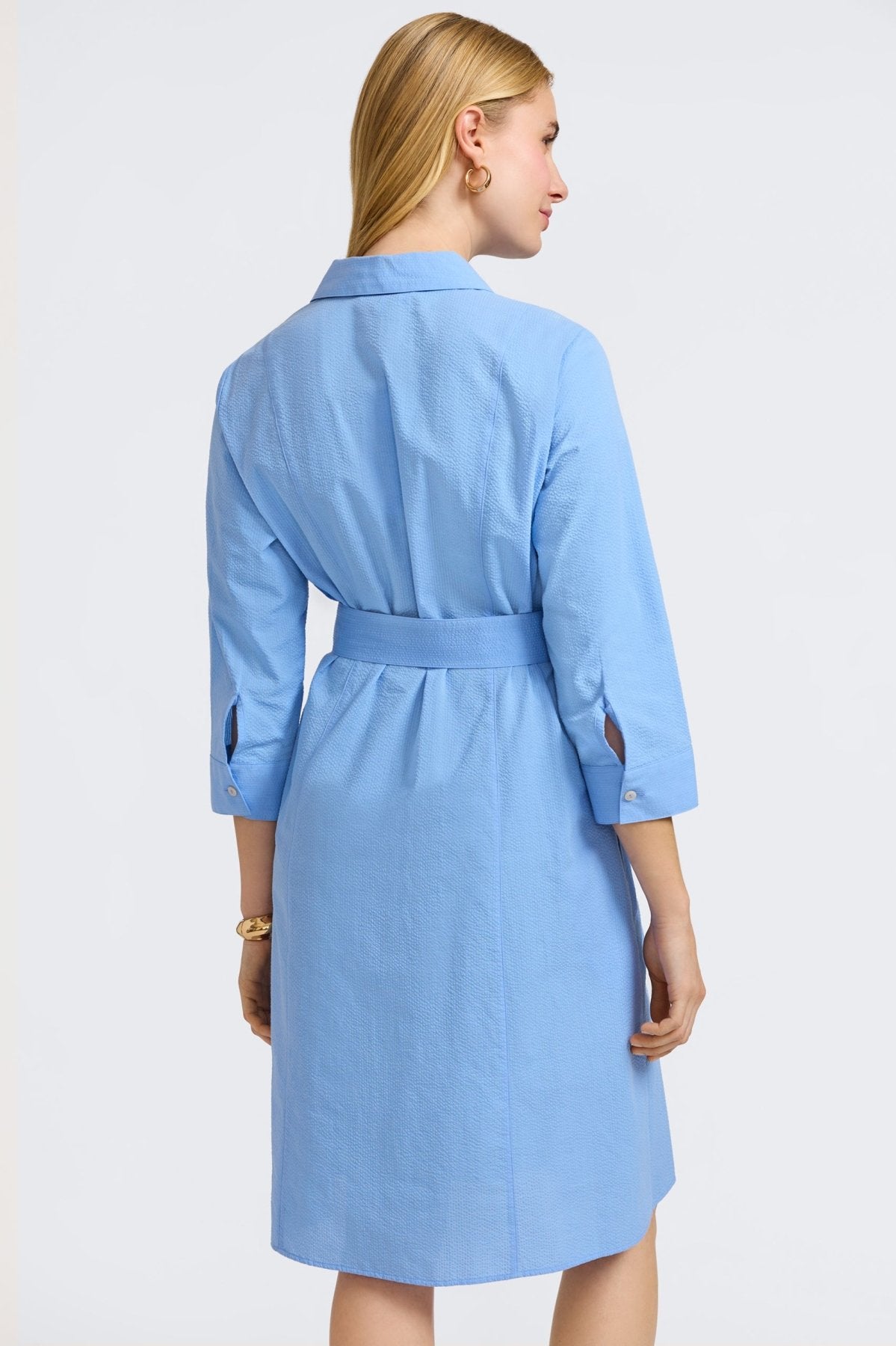 Fiona Seersucker 3/4 Sleeve Casual Summer Dress for Women - Perfect for Beach Outings, Picnics and Brunch Dates
