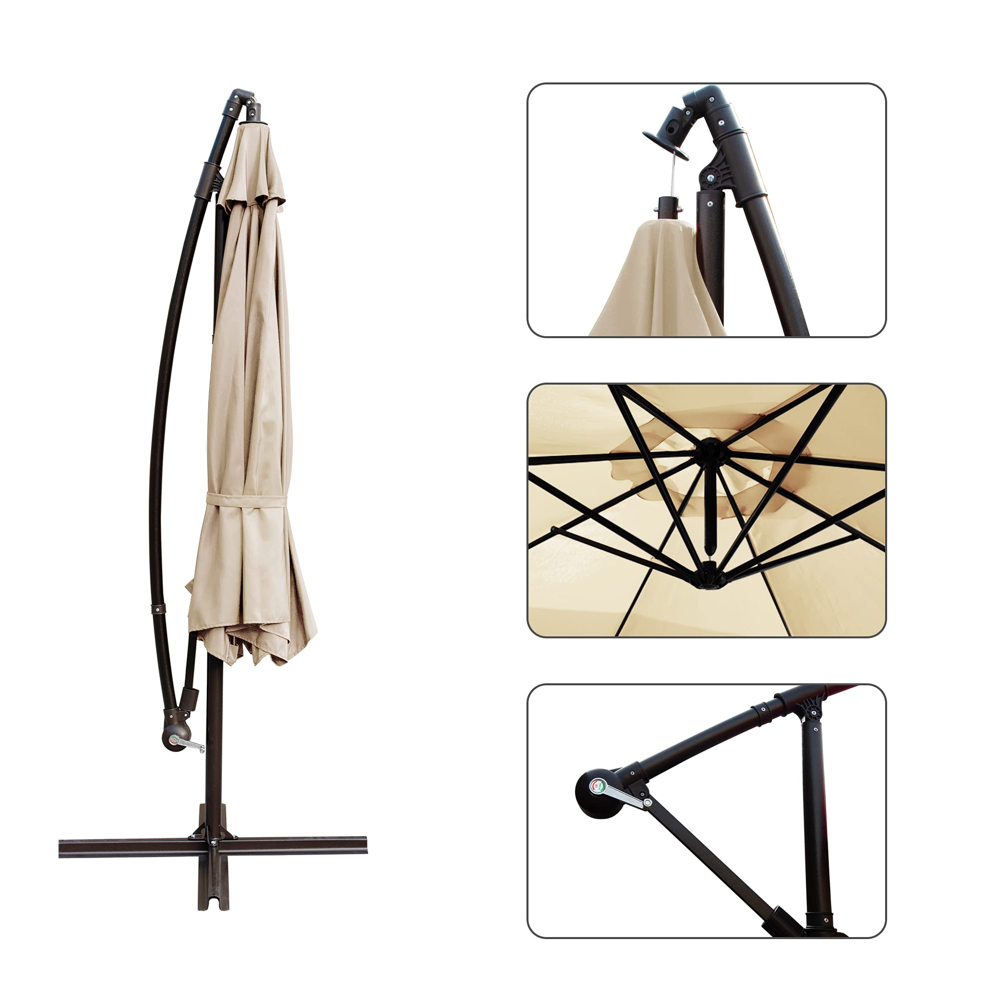 10FT Offset Cantilever Patio Umbrella with Crank & Cross Base - Beige Outdoor Hanging Market Umbrella for Backyard, Poolside, Lawn, Garden, and Patio Furniture Shade