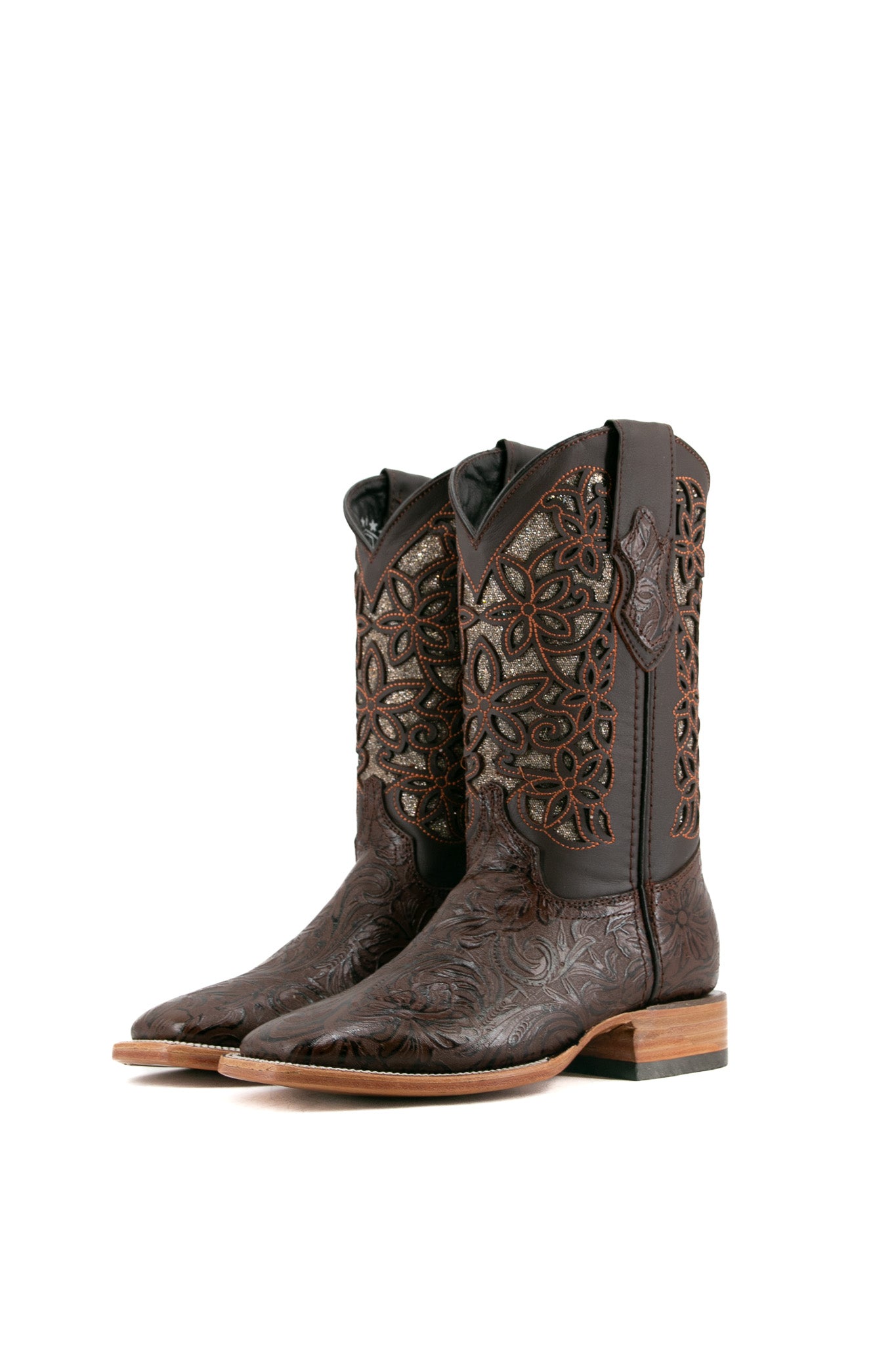 Tooled Cincelado Square Toe Cowgirl Boots for Women - Western Style Leather Riding Boots - Perfect for Country Dancing, Rodeos & Cowboy Fashion