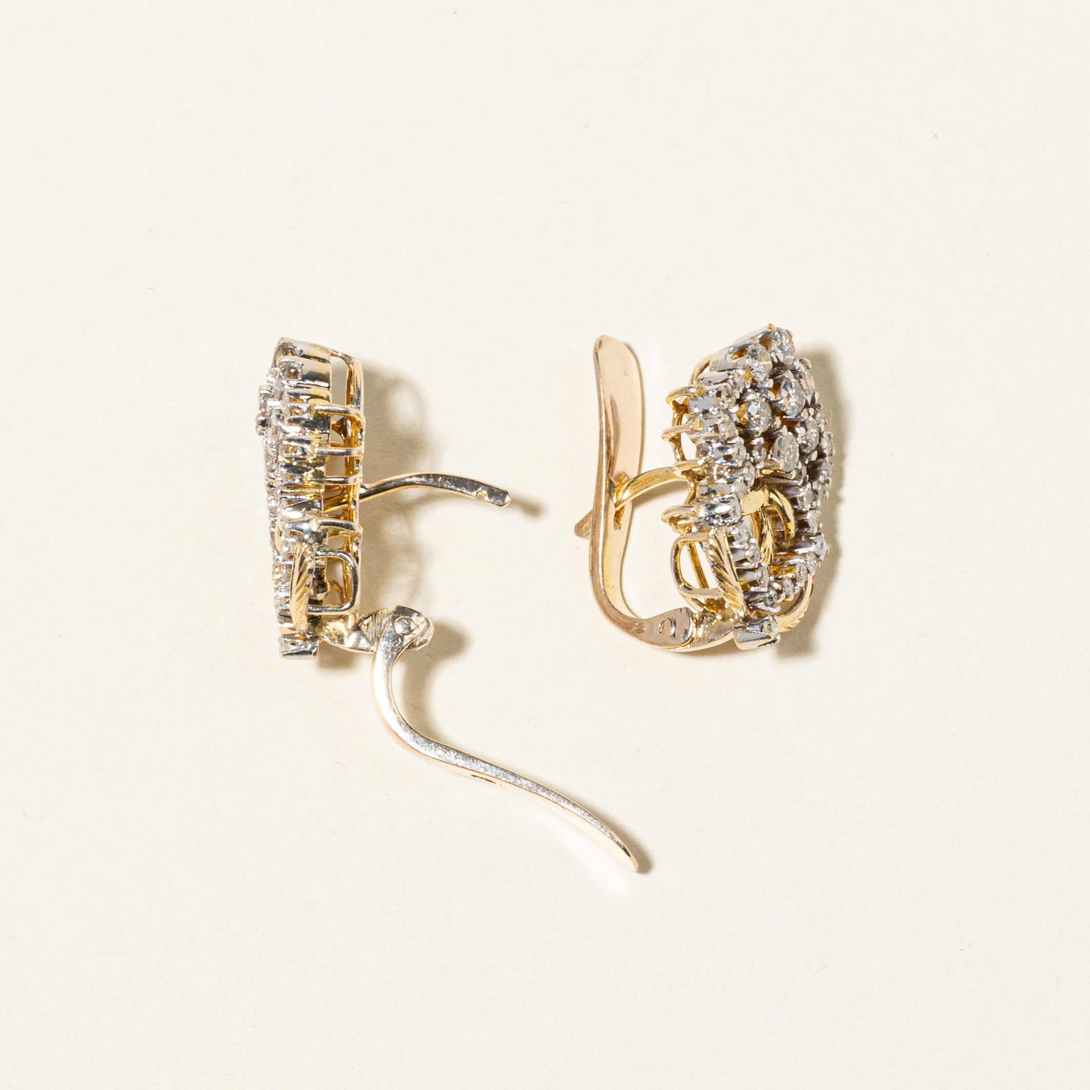 14K Yellow Gold Diamond Cluster Earrings - 1.22 Carat Total Weight (CTW) - Elegant Dangling Earrings for Women, Perfect for Weddings, Parties & Special Occasions