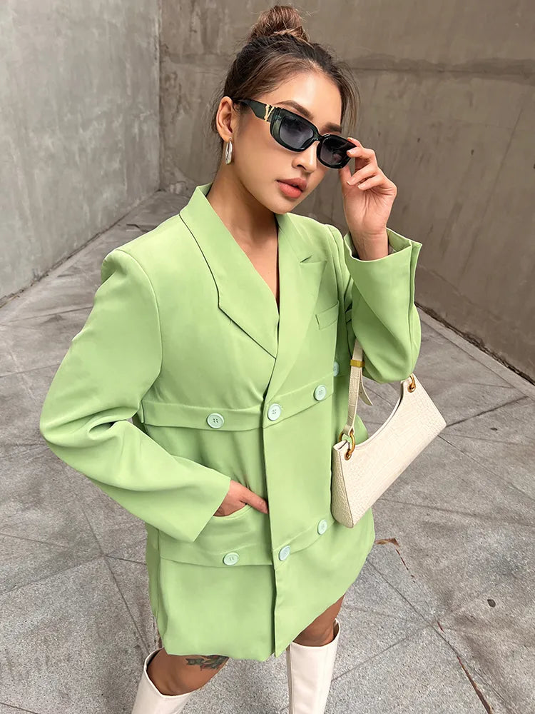 Women's Asymmetrical Notched Collar Blazer - Long Sleeve Patchwork Straight Jacket for Autumn Fashion | Office Wear, Business Casual & Fall Outfits